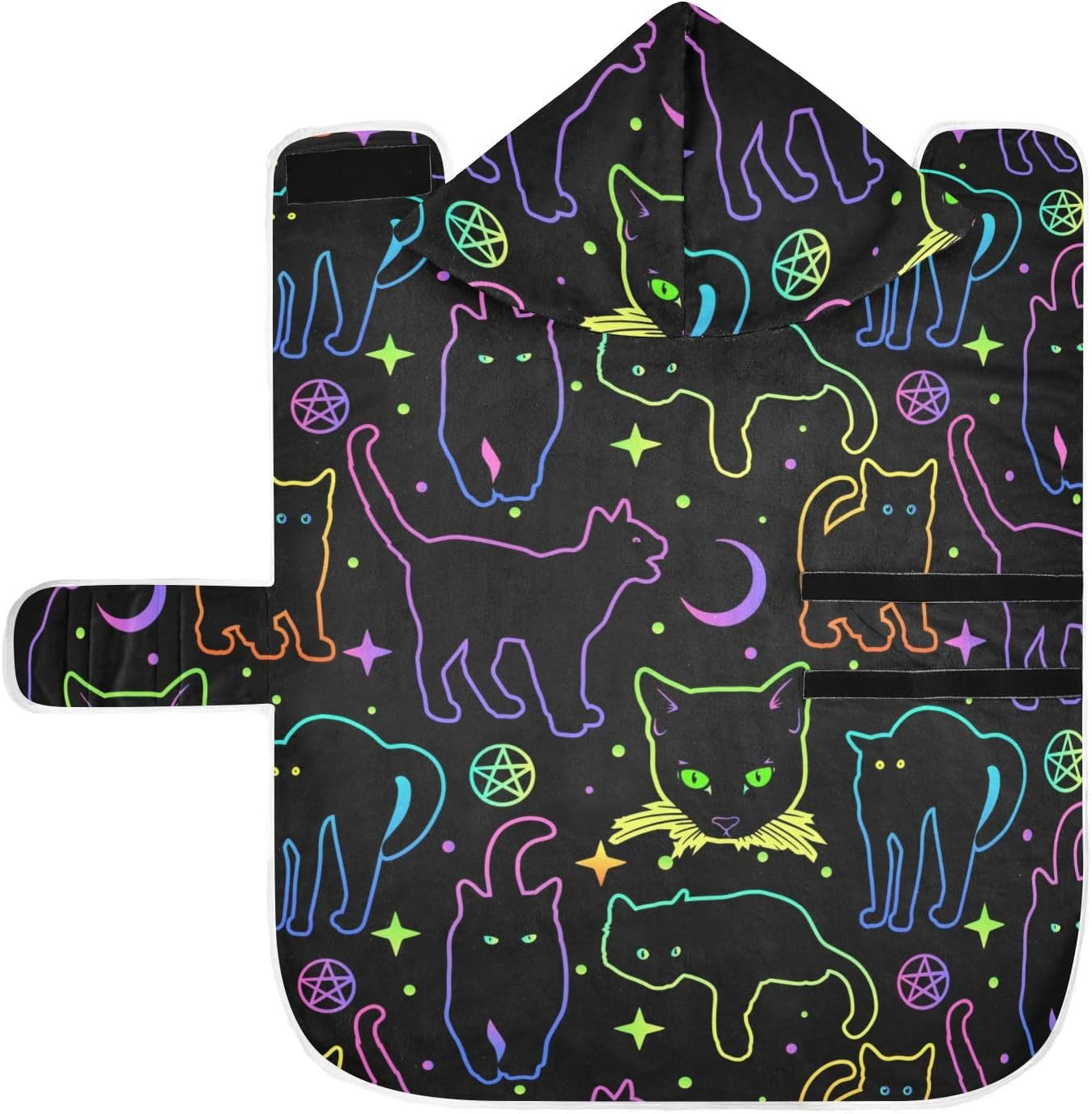 AIXIWAWA Neon Line Cats Pet Bathrobe Towels with Adjustable Collar & Waist, Quick Absorbent Drying Coat for Cats and Dogs image number 4
