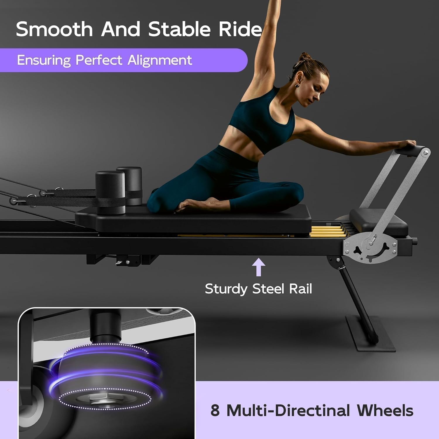 PTEROMYS Pilates Reformer, Foldable Reformer Pilates Machine & Equipment for Home Use and Gym Workout, Suitable for Advanced and Beginners Users, up to 400 Lbs Weight Capacity - Black image number 1