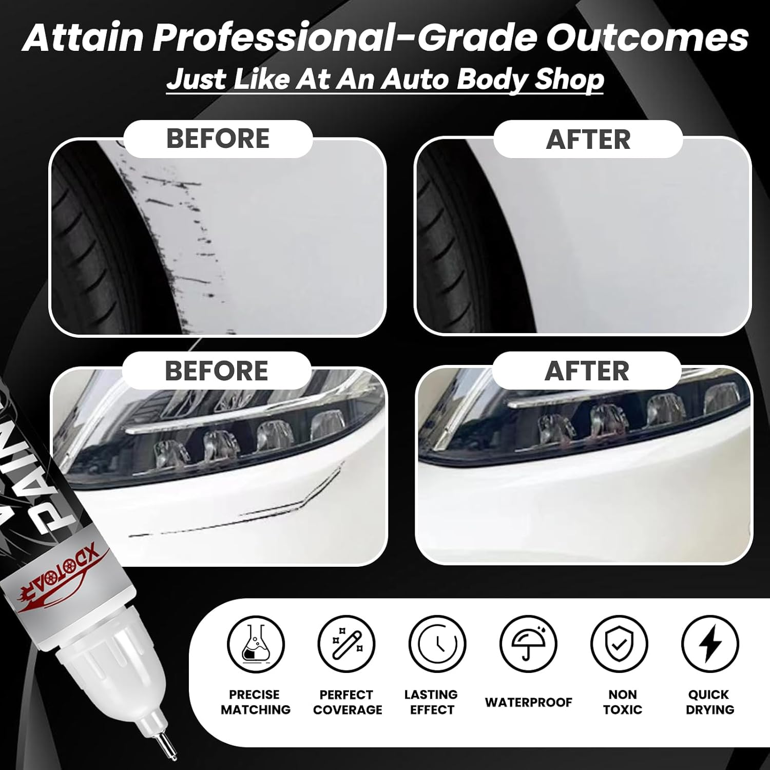 White Car Paint Touch up Pen, Color Accurate Touch up Paint for Cars, Professional Automotive Paint Scratch Repair, Lasting Auto Scratch Remover, Quick Drying, Easy to Use, Safe and Non-Toxic image number 3