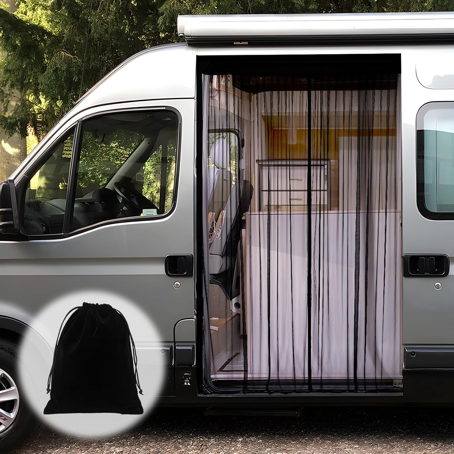 XCBYT Van Bug Screen &ndash; Universal Size Side Door Flyscreen Mosquito Net with Magnetic Closure for Van Sliding Doors (Large, 83&rdquo; X 59&rdquo;) image number 1