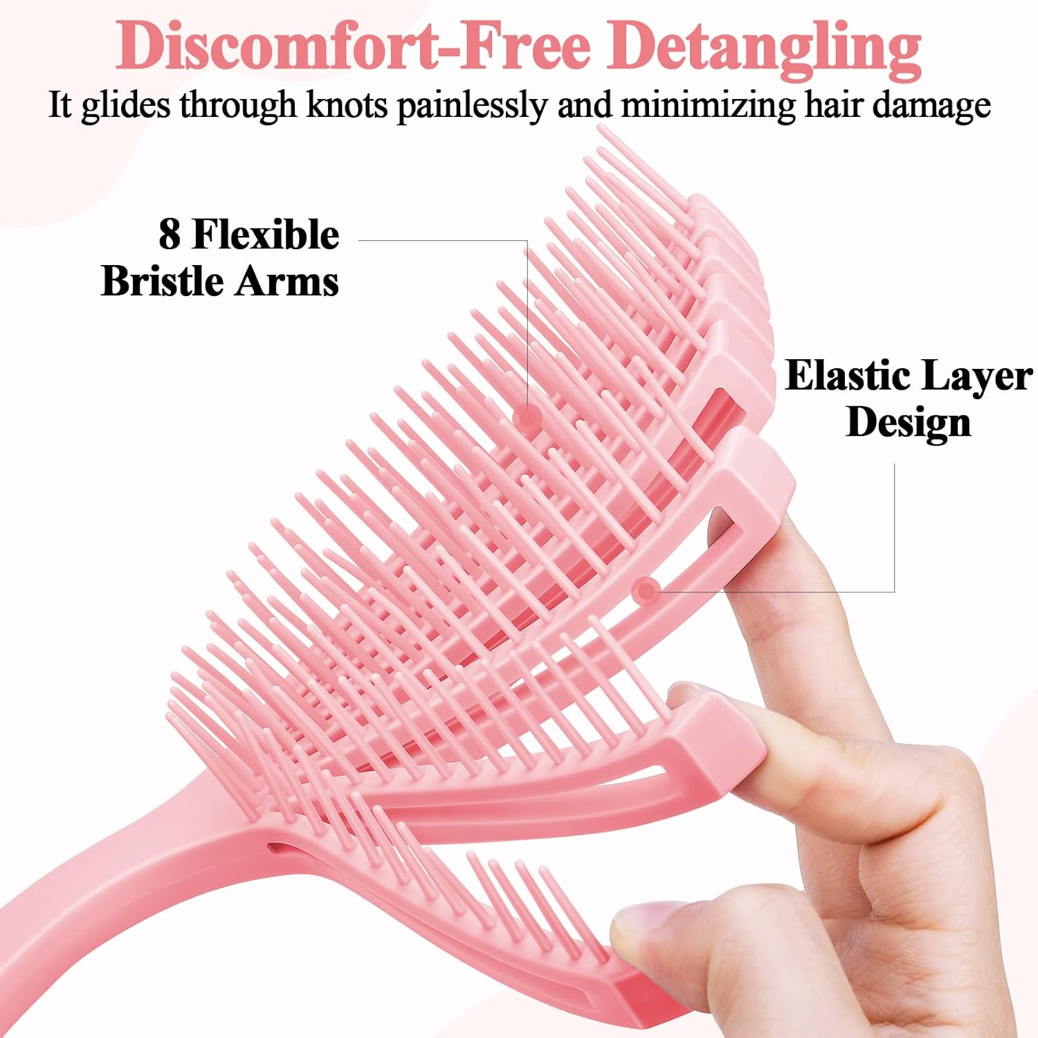 Euqvunn Flexible Pink Hair Brush, Pink Detangle Hair Brush for Wet & Dry Hair, Painless Knot Removal, Soft Rubber Teeth for Scalp Care, Volumizing for Thin/Fine Hair image number 1
