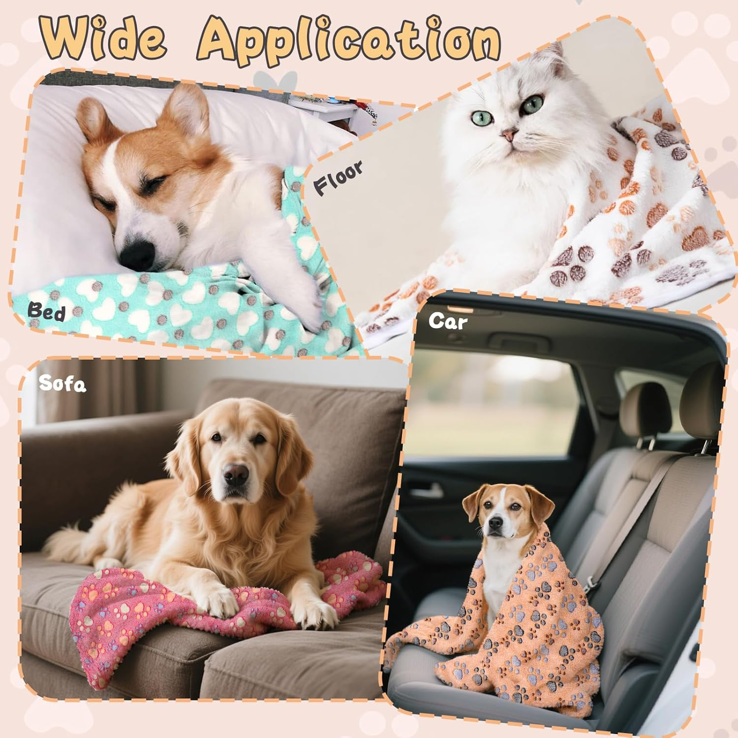Dog Blanket Warm Sleeping Mat, Soft Coral Fleece Pet Blanket, Cute Paw Print Cat Blanket Dog Accessories for Bed Couch Sofa (White, Medium (30"X20")) image number 3