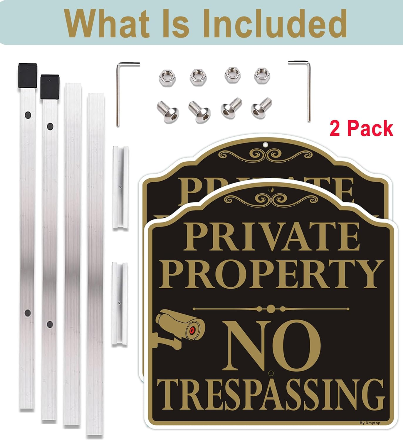 Large Private Property No Trespassing Signs with 36" Alloy Long Stake, 12X12" Video Surveillance Metal Sign for Yard, Rustproof & Fade Resistant, 2Pack image number 1