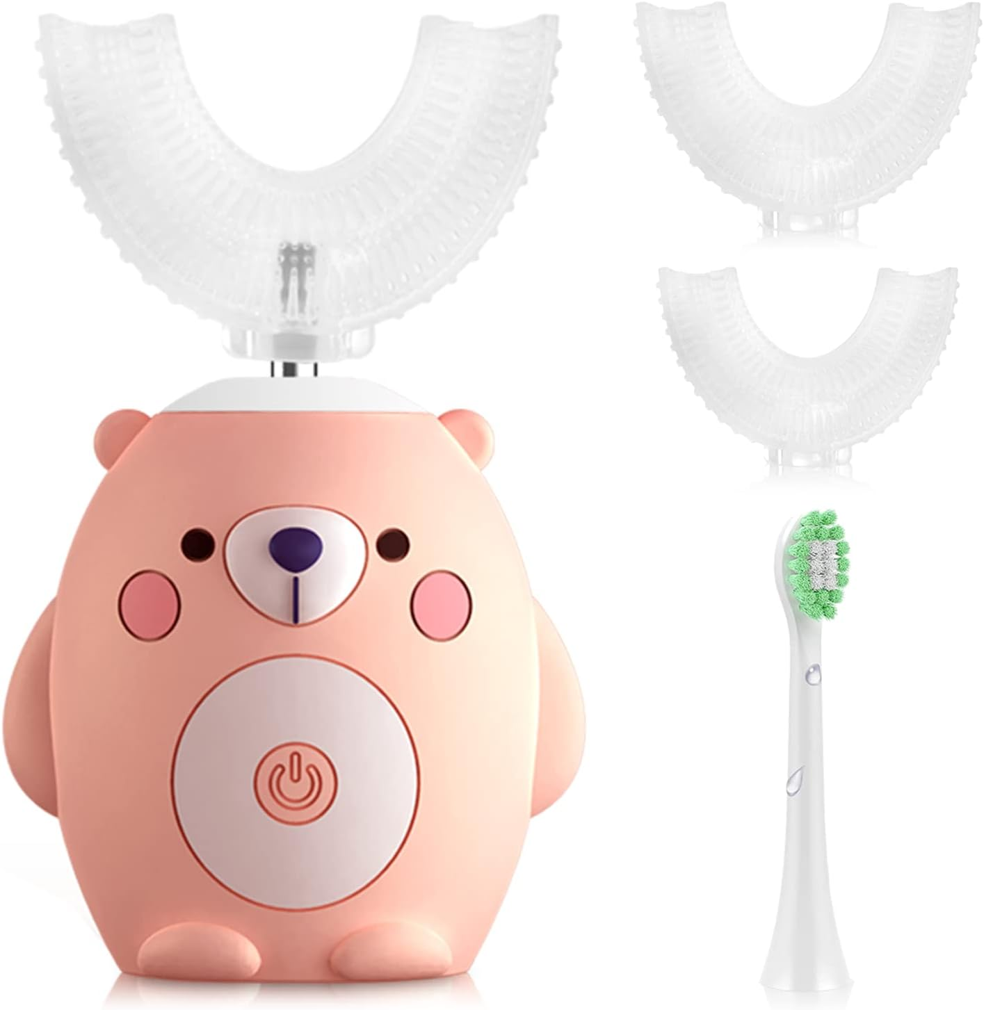 KORNIFUL U Shaped Electric Toothbrush for Age 2-12 Kids, Whole Mouth Toddlers Toothbrush with 6 Brushing Modes, U Shaped Toothbrush of 360&deg; Oral Cleaning for Girl 2-15 Years Old, Little Bear, Pink