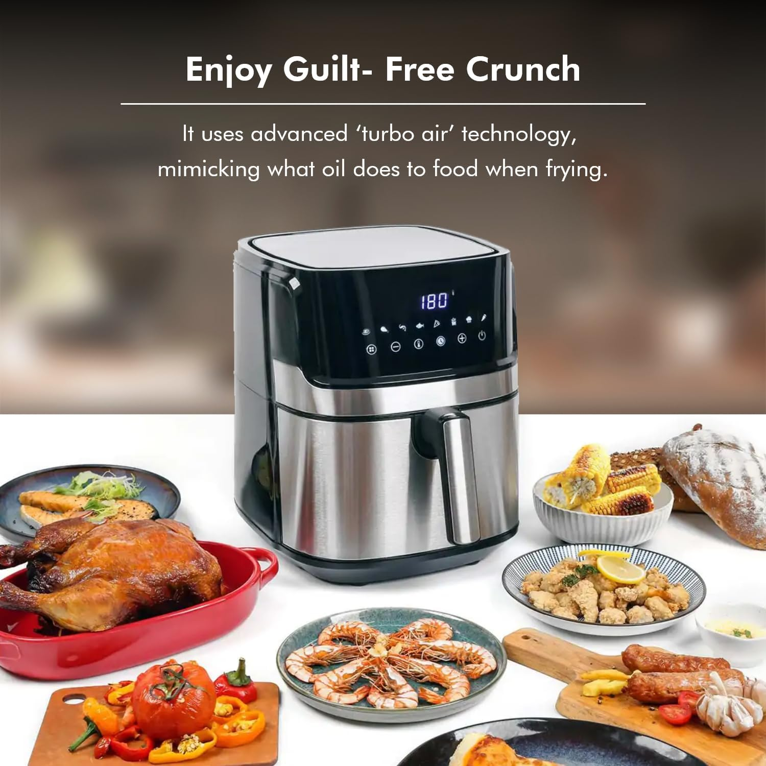 Healthy Choice Digital Air Fryer for Healthy Oil-Free Cooking - Multi-Use 1700W One Touch Digital Air Fryer for Deep Frying, Roasting, Baking & Grilling - 7.1L Stainless Steel image number 1
