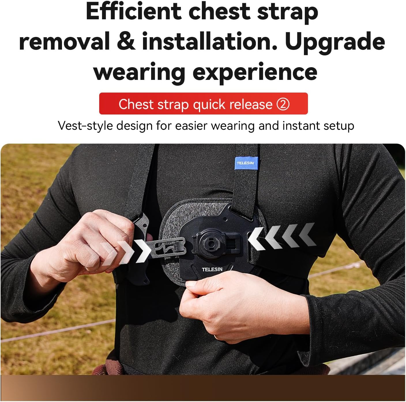 TELESIN&deg; Chest Mount Harness W Quick Release Adapter Chest Strap POV Photography Accessory with for Gopro Chest Mount Max Hero 13,12,11,10,9,8,7 Insta360 One R X4 X3, DJI Action 4 Osmo Pocket 3 AKASO image number 5