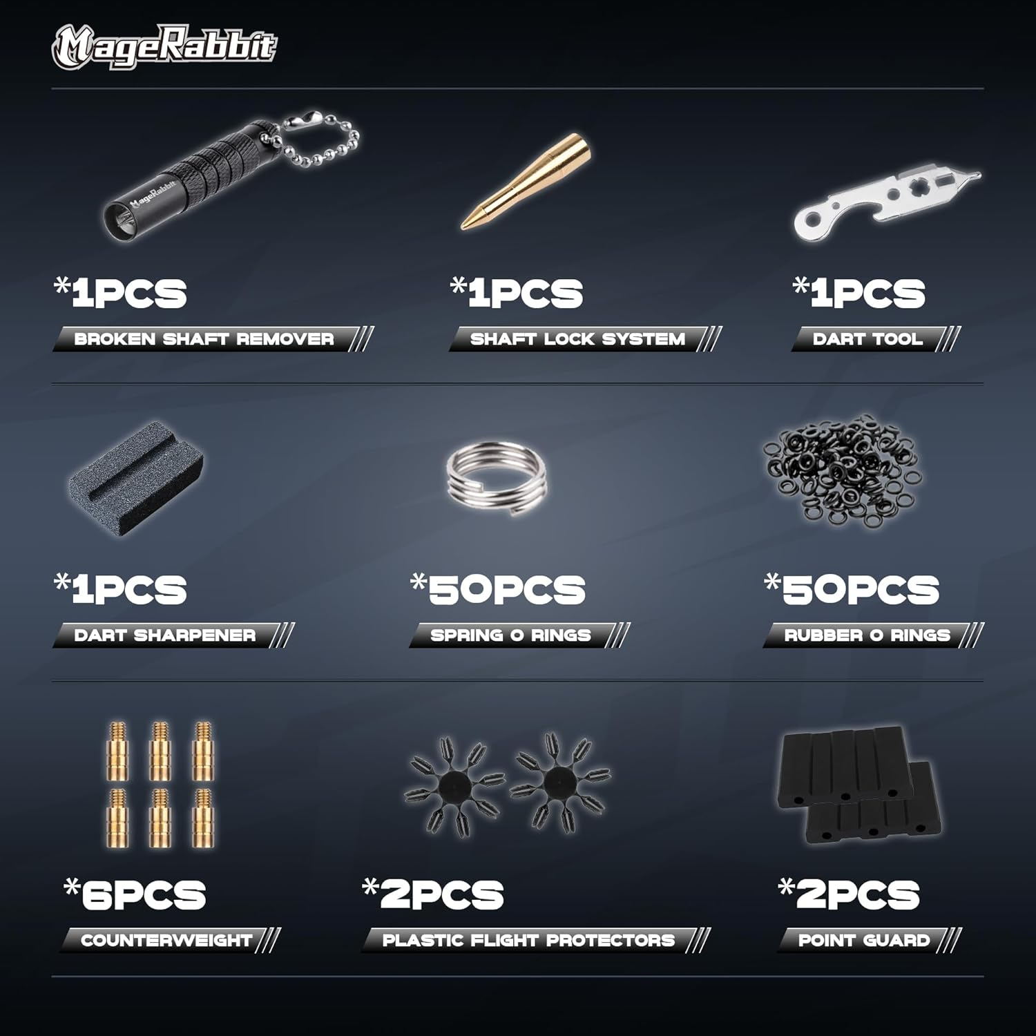 Magerabbit Dart Flights and Shafts Accessories Kit, Including 36 Flights +45 Dart Shafts+Sharpener+Remover Tool +50Metal Rings+Flights Protectors, for Soft and Steel Darts image number 6