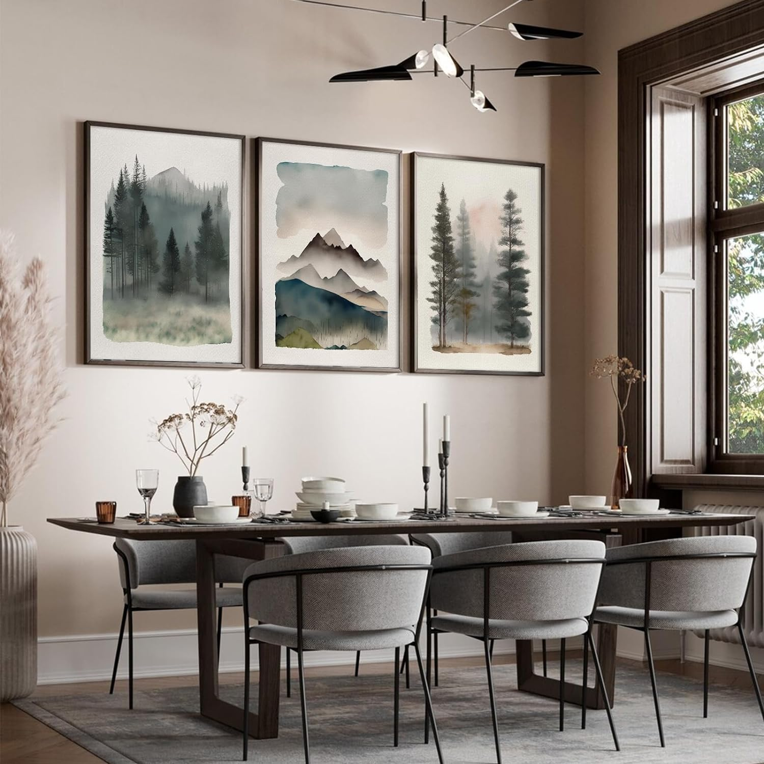 Mountain Forest Wall Art Decor Watercolor Landscape Canvas Pictures Natural Abstract Wall Art Painting Tree Forest Poster Prints Modern Artwork for Living Room Bedroom 12X16 Inch Unframed Set of 3 image number 1