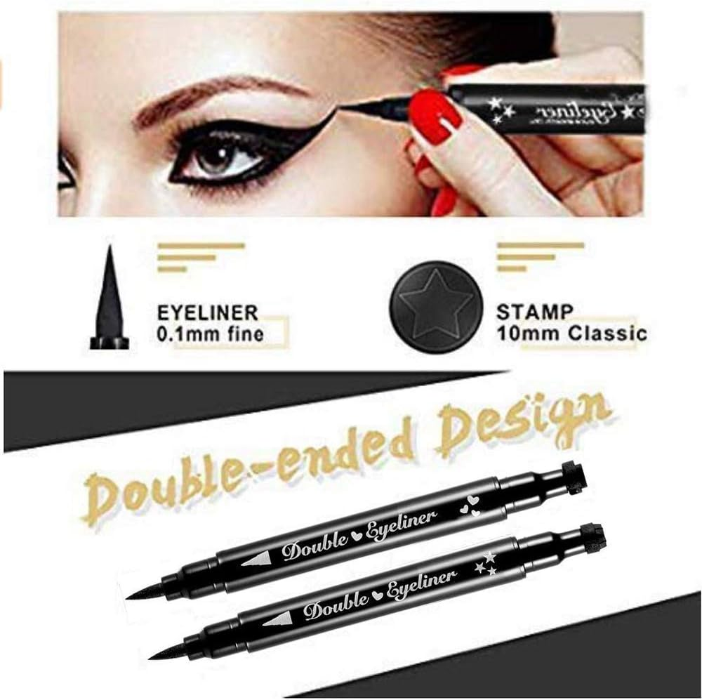 Evpct 4In1 Star Flowers Hearts Moon Face Stamps Eyeliner Makeup Set, Black Colored Liquid Winged Wing Eyeliner Stamp Wingliner, Waterproof, Star Eye Liner Stamp Figures Tool image number 3