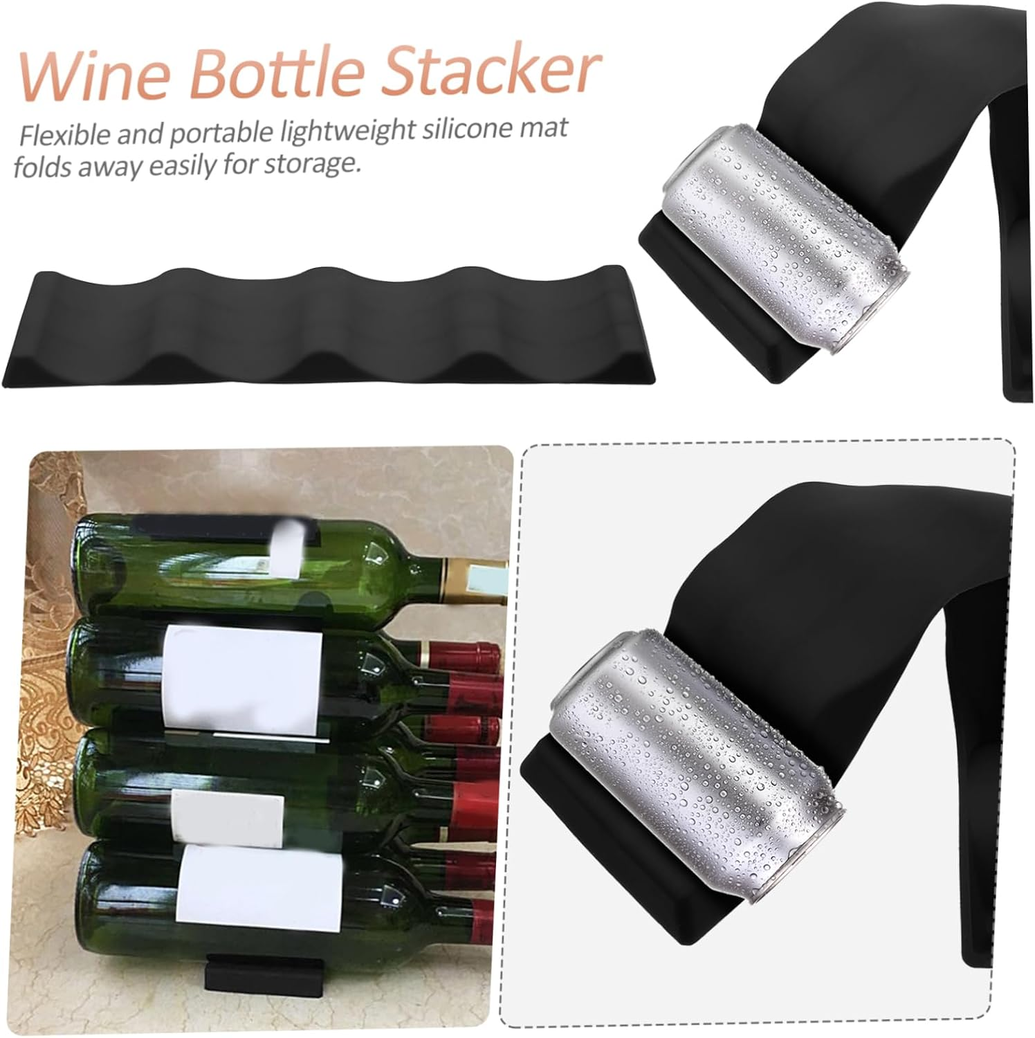TOVINANNA Wine Bottle Stacker Folding Rack with Non-Slip Grooves Portable Kitchen Storage Organizer Holds up to 10 Bottles Space Saving Wine Holder for Home Bar Fridge and Beverage Display image number 5