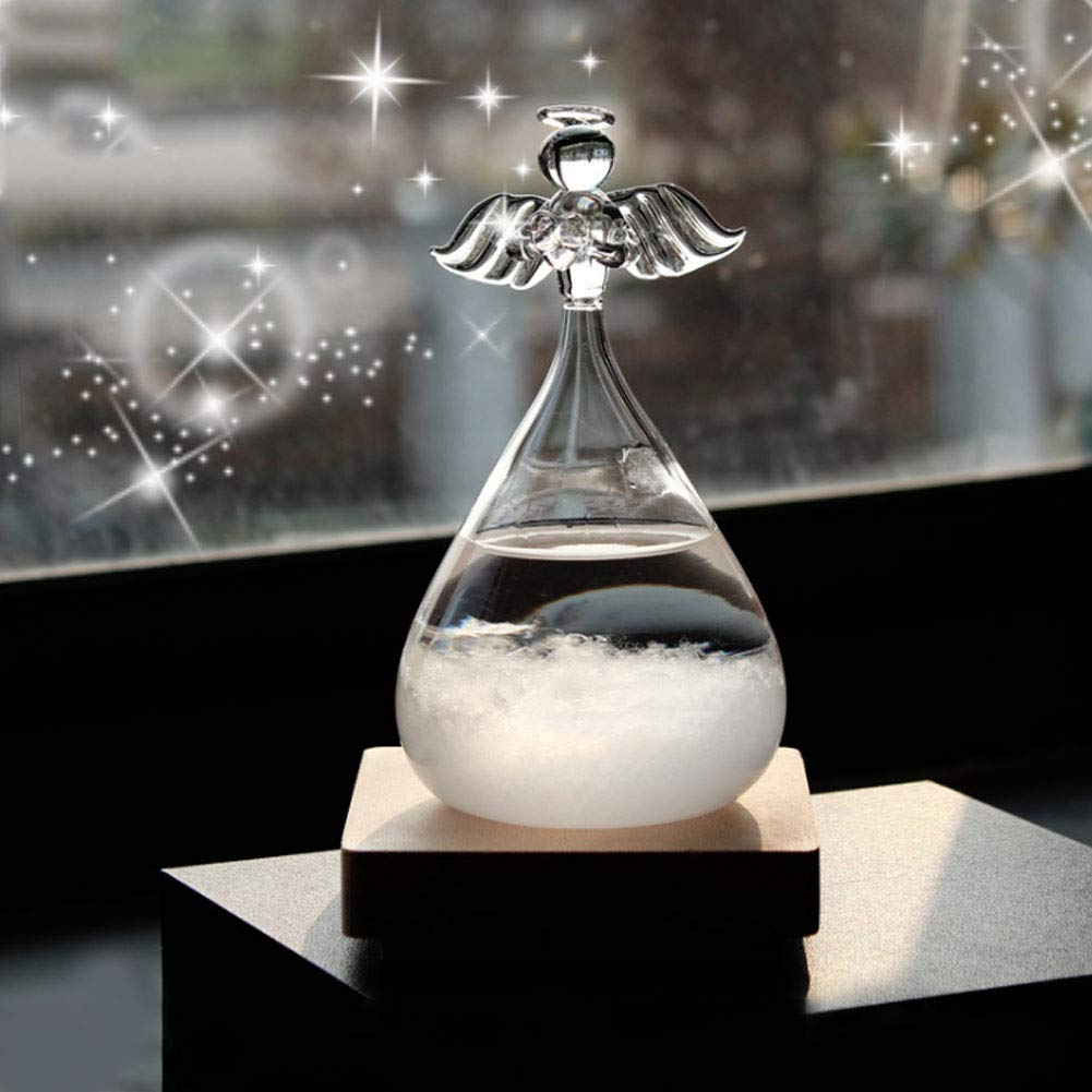Haofy Glass - Decorative and Unique Weather Forecast - Weather Forecast Home Decoration Innovative Barometer in Angel Decorative Form with Wooden Foot as a Festival (White)