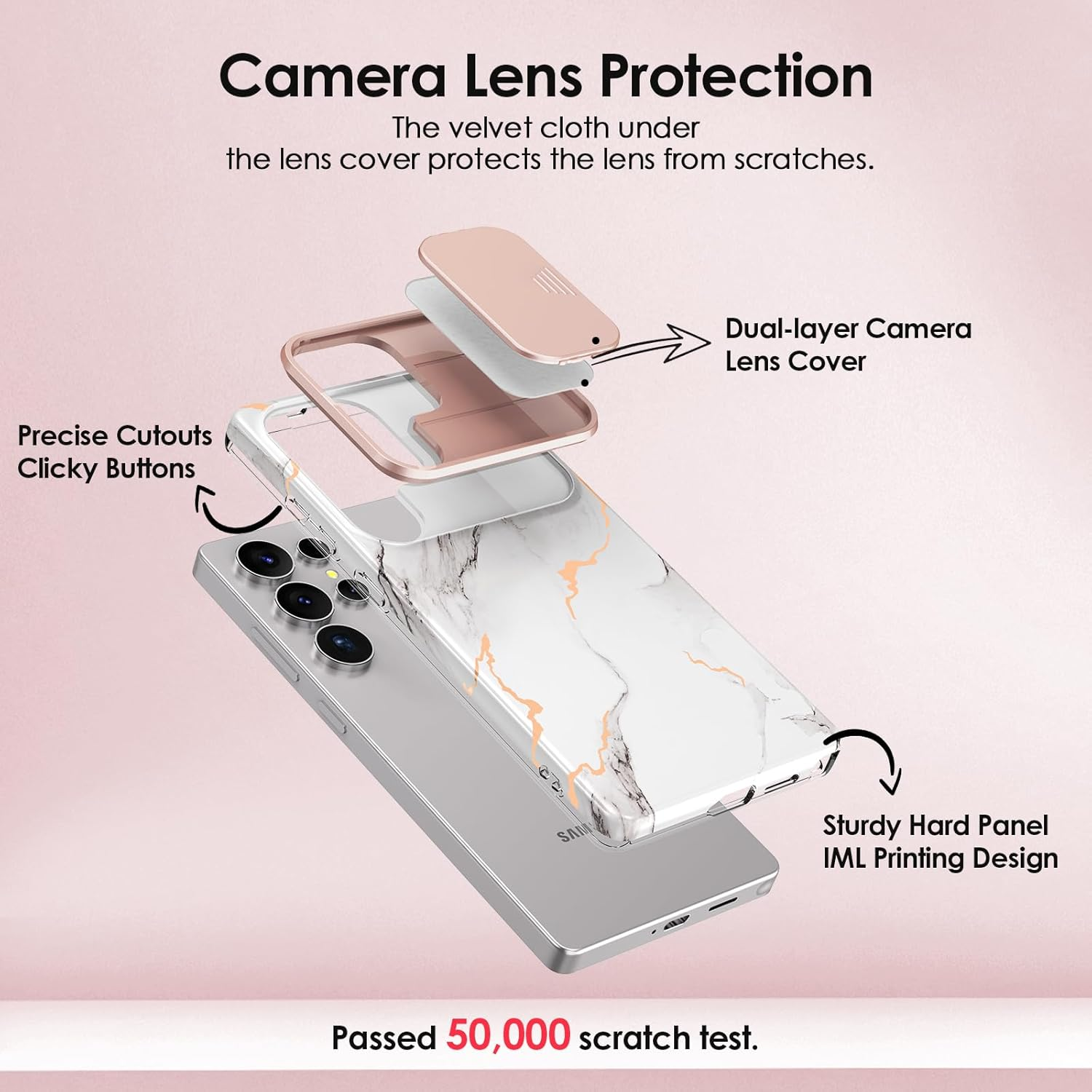 SHEDEER for Samsung Galaxy S25 Ultra Case, with Slide Camera Cover & Screen Protector, Chic Pattern, Shockproof 360 Degree Protective Slim Thin Phone Case Cover for Galaxy S25 Ultra, White - Beige image number 4