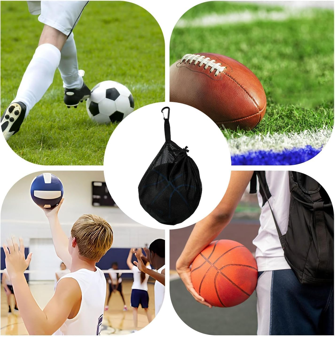 Wzenclave Single Ball Bag Ball Storage Bag Mesh Carry Bag with Zipper Pocket Drawstring Sling Back Bag with Buckle Clip Ball Storage Sling Bag for Carrying Basketball Volleyball Soccer Football