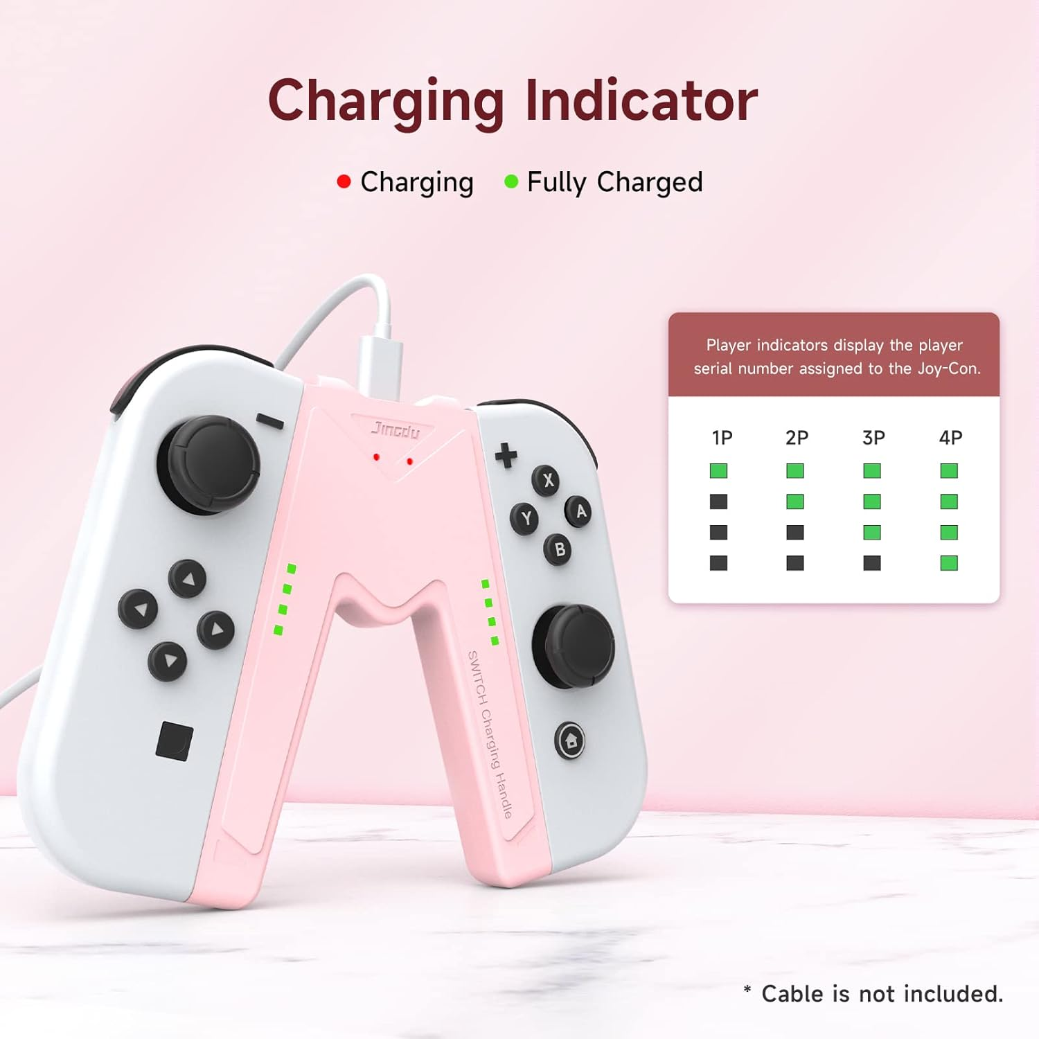 OLAIKE Joy Con Charging Grip Handle for Nintendo Switch/Oled, Joystick Charging Comfort V-Shaped Game Grip Controller with Battery Indicators, High Speed Charge While Play, Pink image number 3