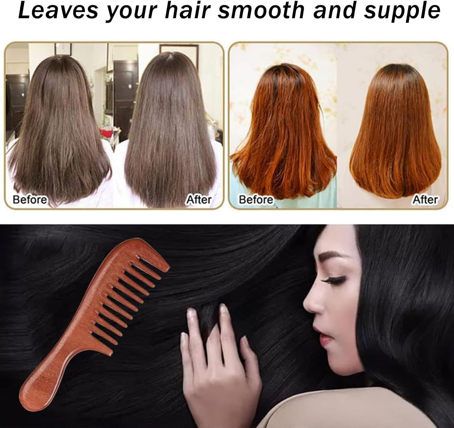 CHEUNGHAO 3 Pcs Walnut Wood Hair Comb Set, Anti-Static Wooden Combs for Women, Wide & Fine Tooth Hair Comb for Scalp Massage & Curly Hair Care image number 5