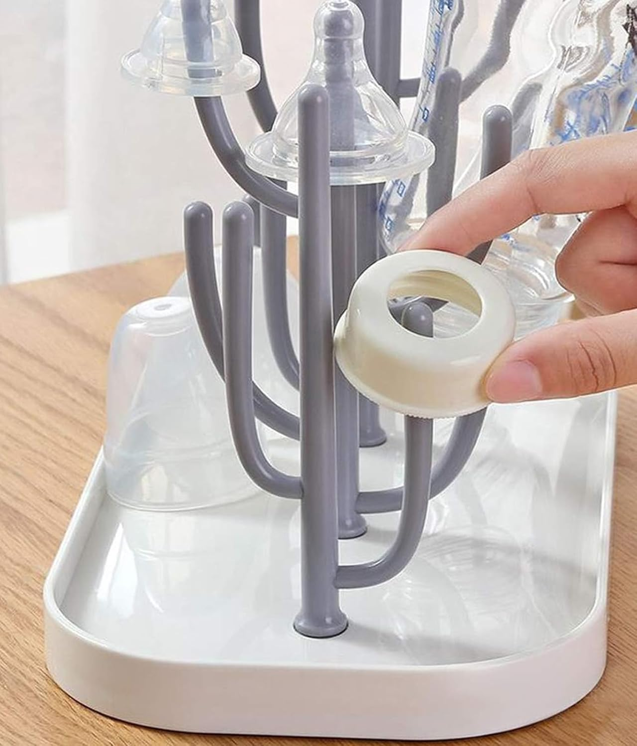 Baby Bottle Drying Rack with Tray, Creative Tree Branch Baby Bottle Dryer Holder,Tabletop Bottle Rack, Suitable for Bottle, Nipple, Cup, Pump Parts and Accessories (White) image number 5