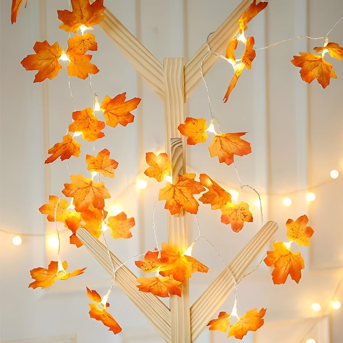 WUSJCOF 20 LED Autumn Decorative Fairy Lights, Halloween Fairy Lights, Maple Leaves Fairy Lights for Halloween, Autumn Decoration, Thanksgiving, Christmas