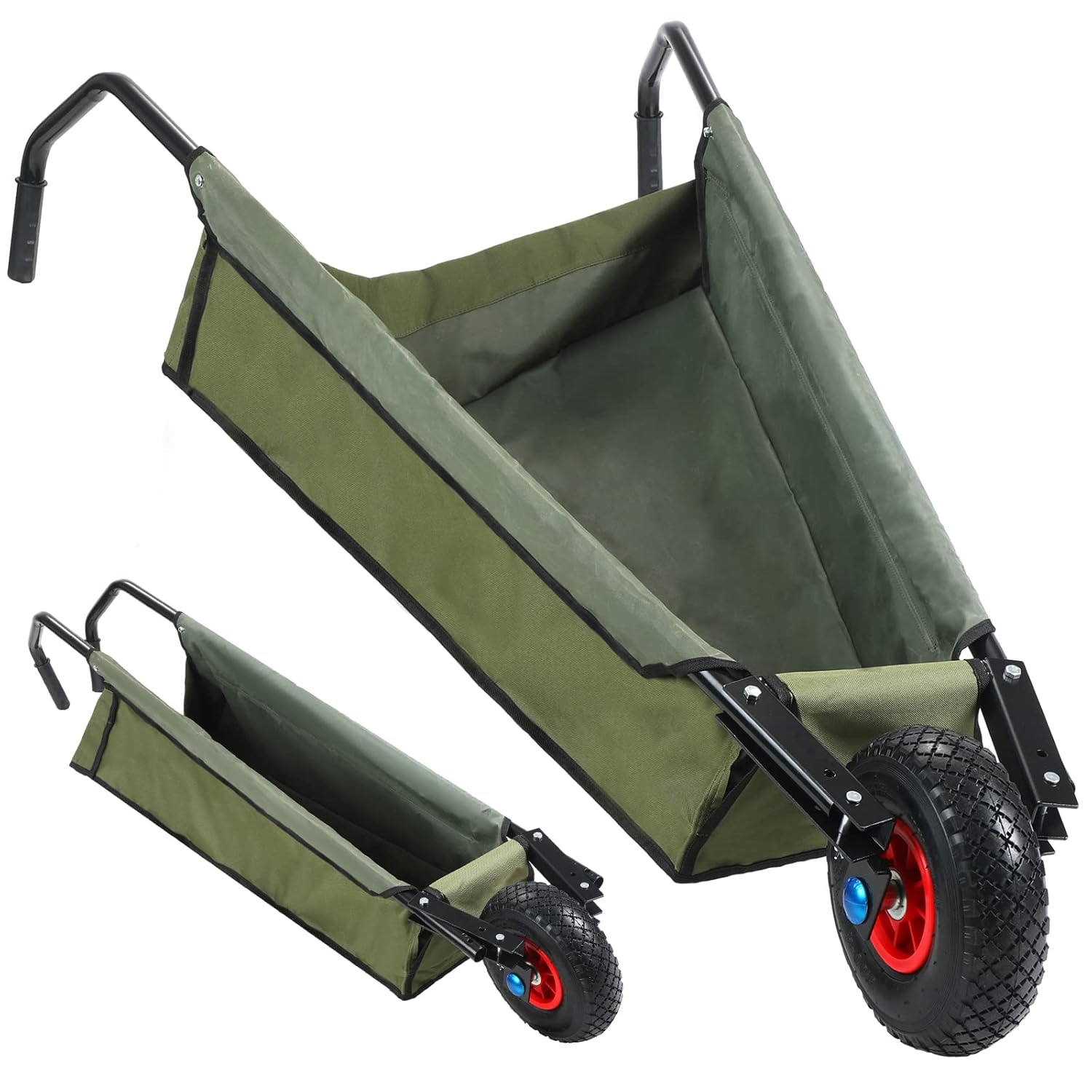 BBTO Folding Wheelbarrow Collapsible Foldable Yard Cart 88Lbs Lightweight Gardening Cart Heavy Duty Oxford Cloth Lawn Cart for Adult, Grass, Soil, Brick, Leaf, Garden Supplies, 10" Pneumatic Tire
