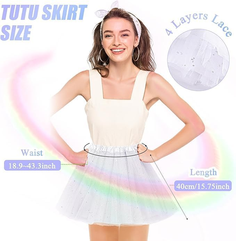 MINYII 9 Pcs Women'S Tutu Skirt Adult 4 Layered Tulle Stars Sequins Ballet Dance Dress Girls Princess Ballet Dance Sequin Skirt (Pink) image number 3