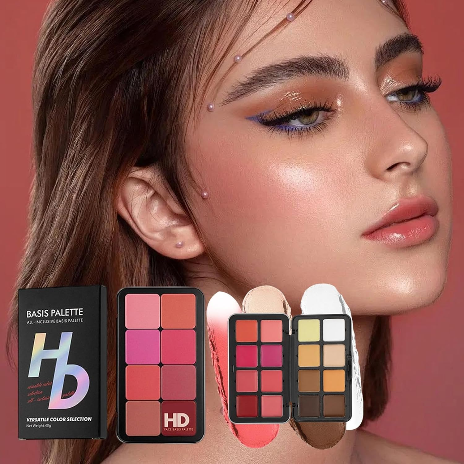 Cream Blush Palette, 16-Color Eyeshadow Makeup Palette Face Blush, Long-Lasting Highlighter Concealer Bronzer for Face Makeup Cheeks Women Girls Travel Work Birthday Party image number 6