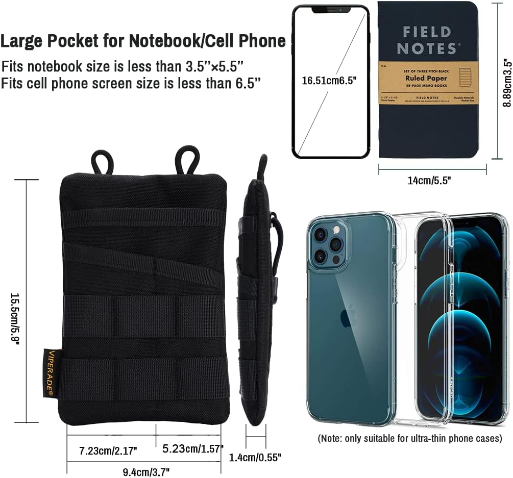 VIPERADE VE3-P Pocket Organizer Pouch, EDC Pocket Organizer Men with DIY Patches Area, EDC Organizer Pouch with 4 Tool Storage EDC Pouch for Flashlight, Pocket Knife, EDC Pen, EDC Gear (Black) image number 6