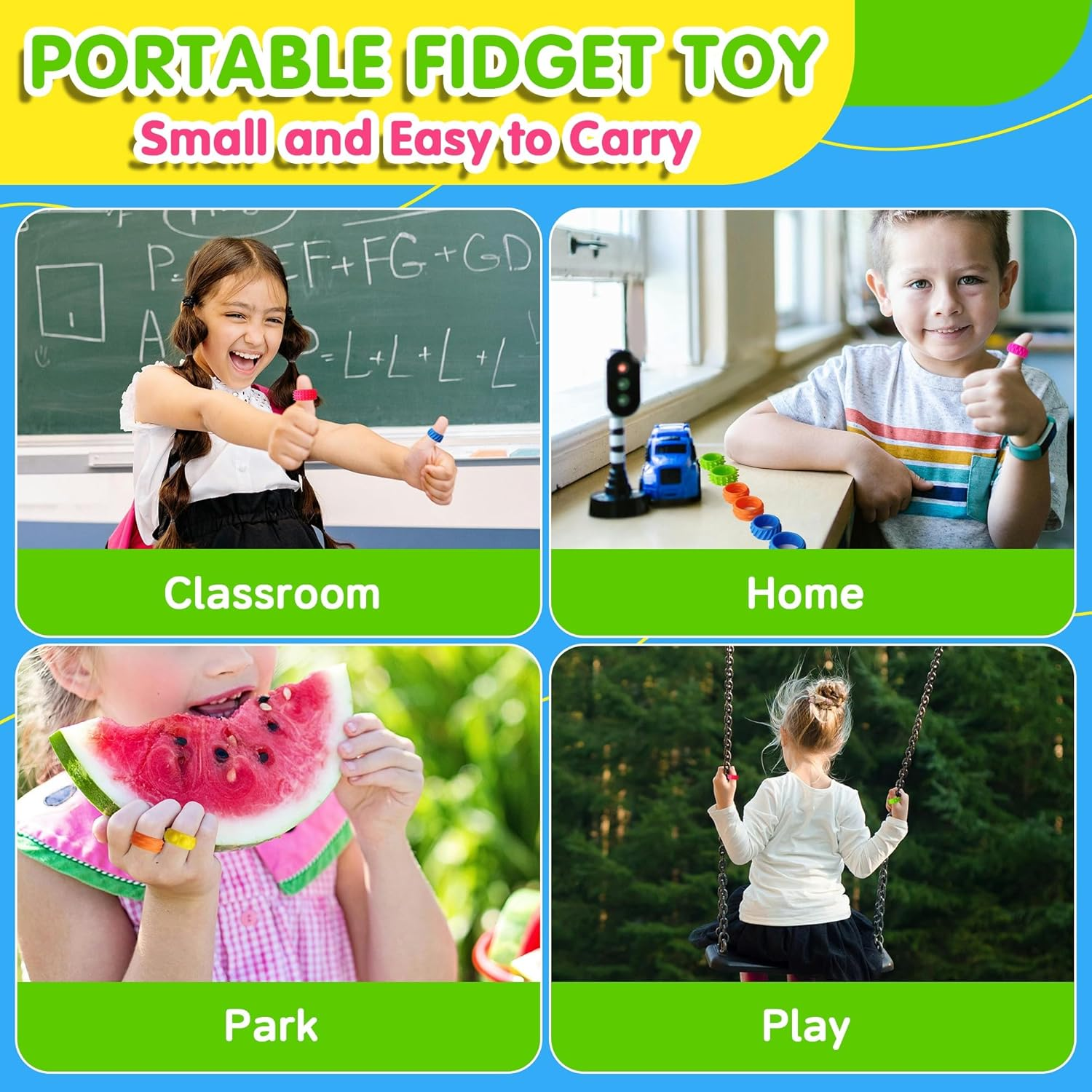 Fidget Toys Kids Sensory Rings: 12 Pack Quiet Calming Spinner Rings &ndash; Autism Stress Relief, Anxiety Fidgets for Classroom, Prize Gift & Stocking Stuffers image number 4