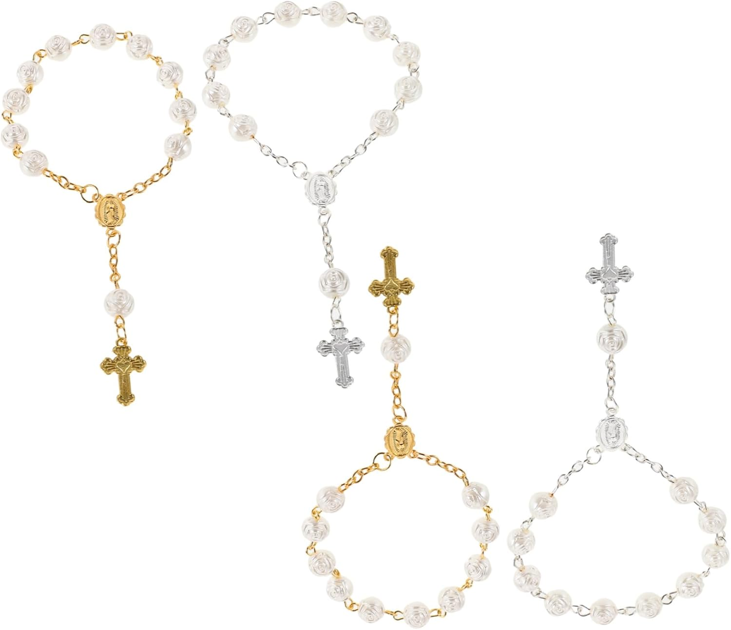 CALLARON 4Pcs Boy Girl Baptism Rosary Finger Chain Jewelry Miniature Beads for Baptism Ceremony Favors Wedding Mass Christening Religious Wedding Party Favors for Girls image number 3