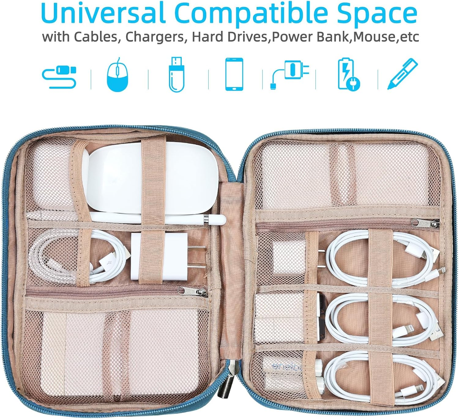 NISHEL Travel Cord Organizer Case,Tech Electronic Case, Travel Essentials for Charger, Cable, Phone, Hard Drive, USB, SD Card, Lake-Blue image number 5