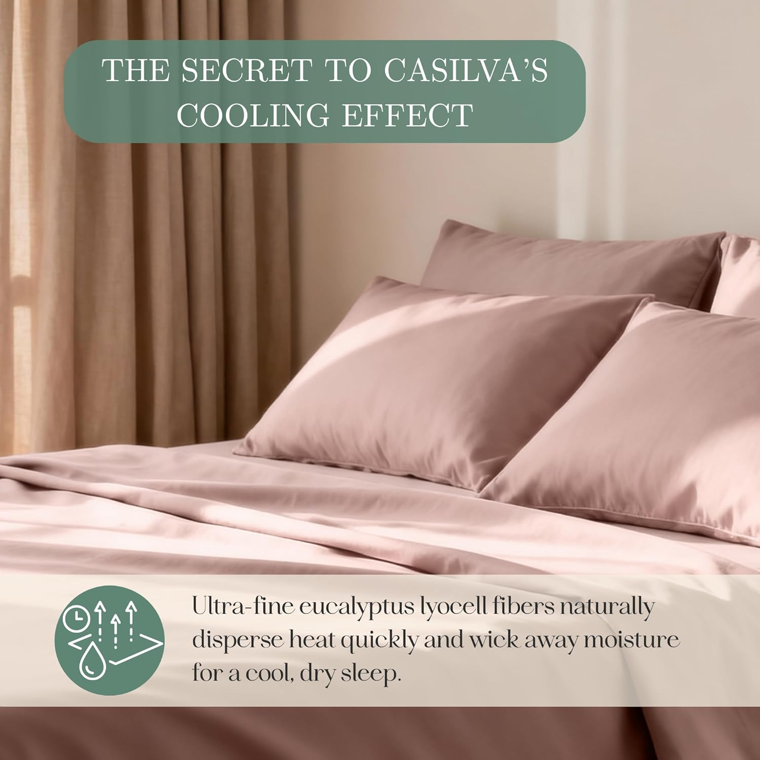 CASILVA Eucalyptus Sheets - Infused with Silver for Anti-Odor, Softer than Silk Fibers, More Cooling than Cotton - Perfect for Hot Sleepers & Sensitive Skin - 100% Tencel Lyocell - King Sheet Set image number 4