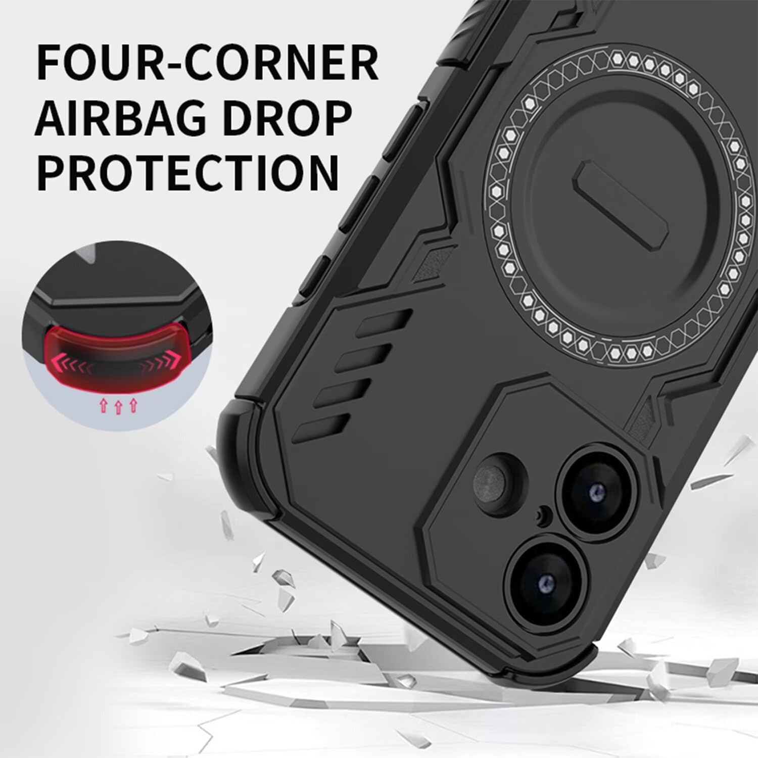 HULLIN Mobile Phone Case Design for Motorola Moto G57 / G57 Power / G67 Power (6.72 Inches), Shockproof Armoured Case with Magnetic Ring - Green