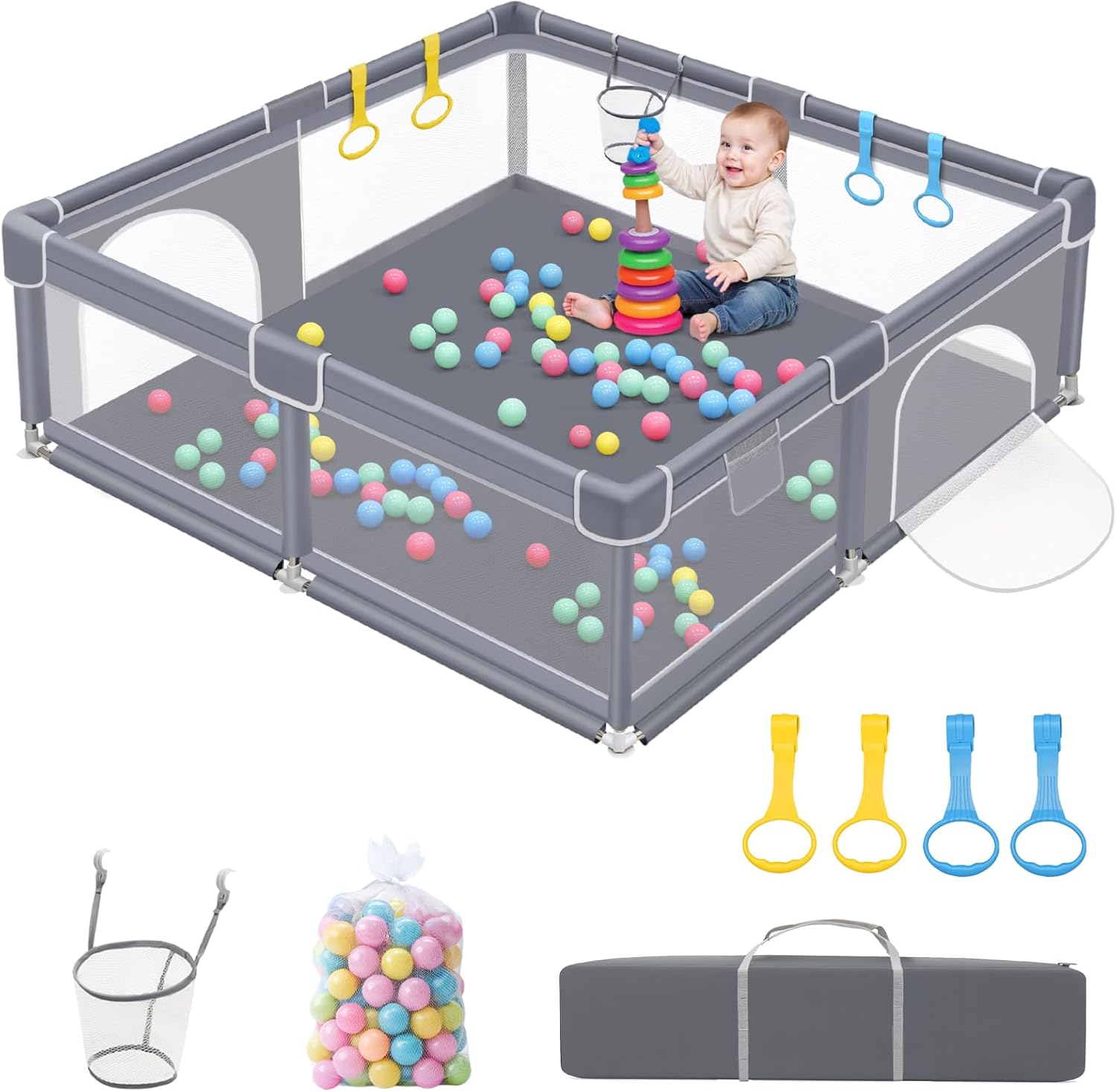 Extra Large Baby Playpen, Mankami 200 * 180Cm Baby Play Pen Yard for Babies and Toddlers Safety Baby Fence with Breathable Mesh Indoor & Outdoor Kids Activity Play Center