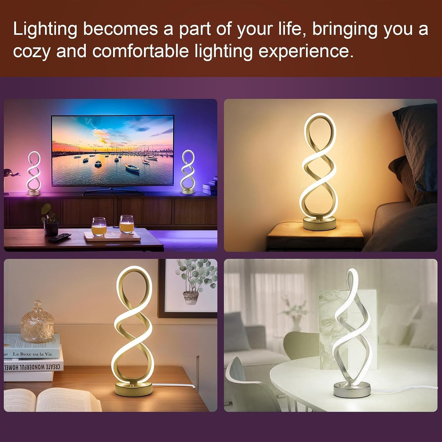 Modern Spiral Table Lamp, Bedside Lamp with Dimmable Metallic Bedside Lamp with Touch Controller, 3 Colour Temperature, Decorative Lamp for Living Room for Bedroom, Living Room, Home Office image number 6
