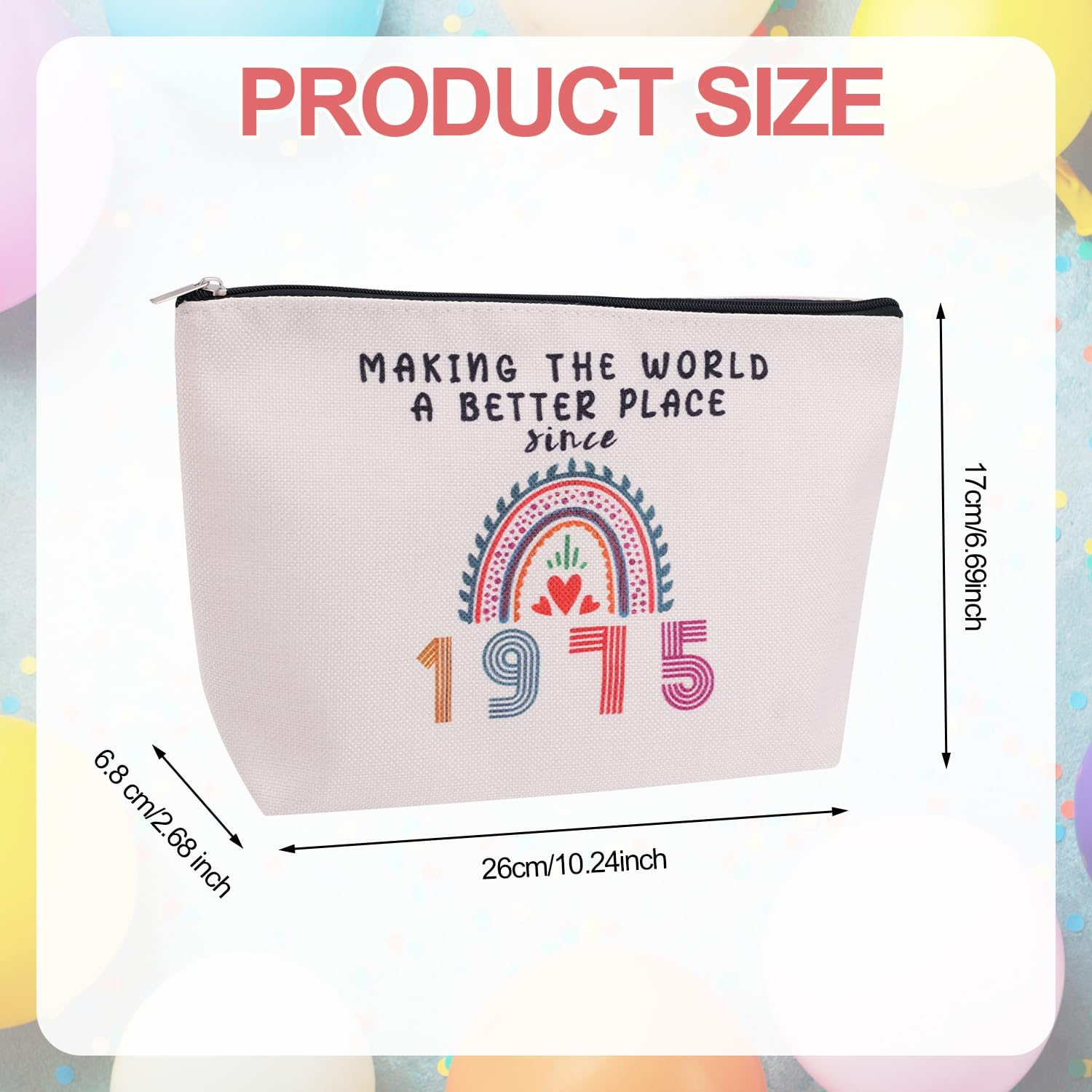 50Th Birthday Gifts for Women, Linen Travel Makeup Bags 1975 50 Year Old Birthday Gifts Cosmetic Bag Storage Bag with Zipper for Mother Wife Aunt Best Friends Sister, Off-White image number 1