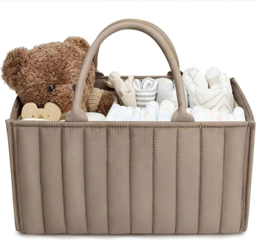Portable Baby Diaper Caddy Organizer with Handle, Large Storage Bin & Car Organizer for Newborn Essentials, Travel & Changing Table, Gender Neutral &ndash; Khaki image number 1