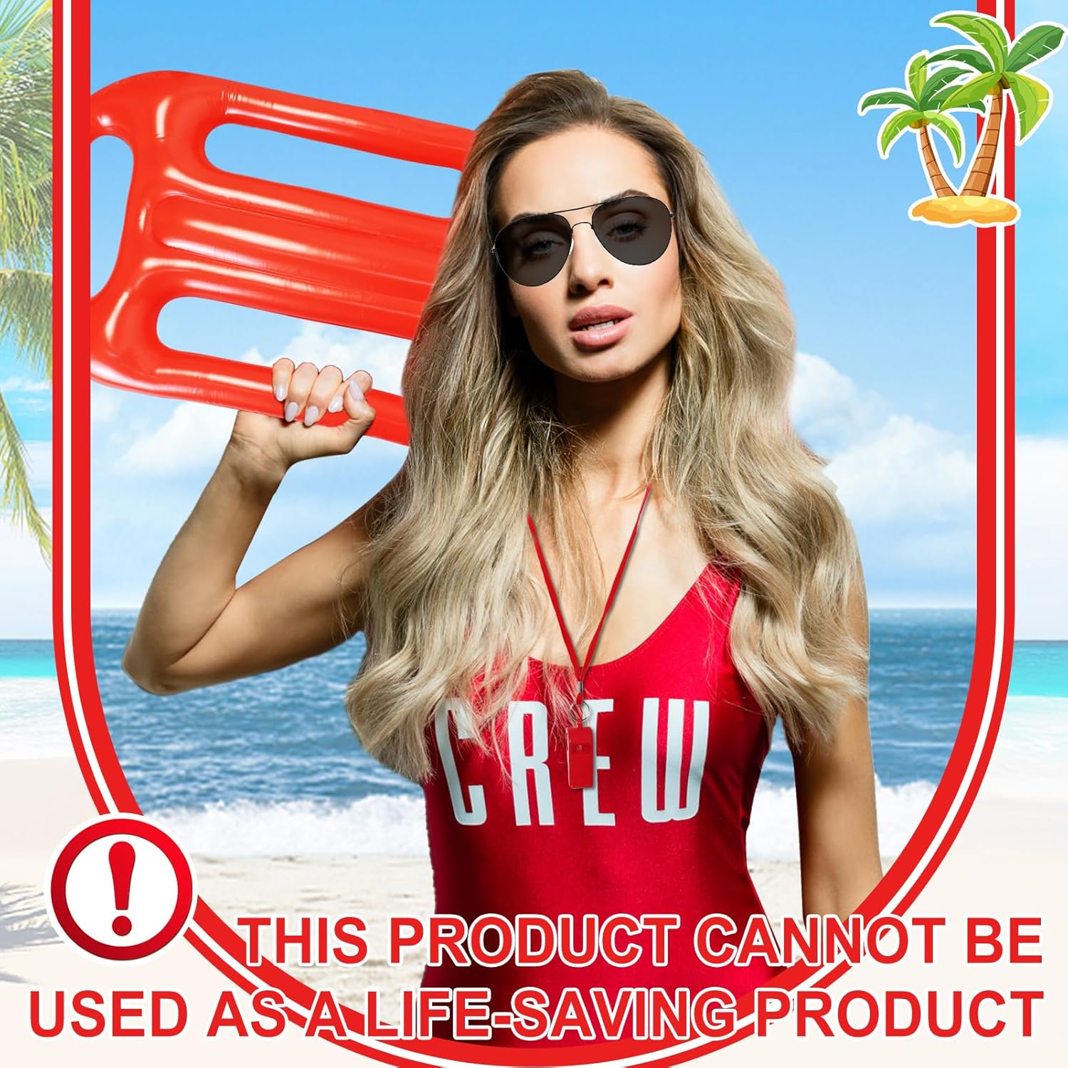 5Pcs Life Guard Accessories Kit Include Inflatable Float Prop Bucket Hat Adjustable Fanny Pack Whistle Sunglasses Lifeguard Fancy Dress Costume for Adults Women Men Halloween Cosplay Party image number 4