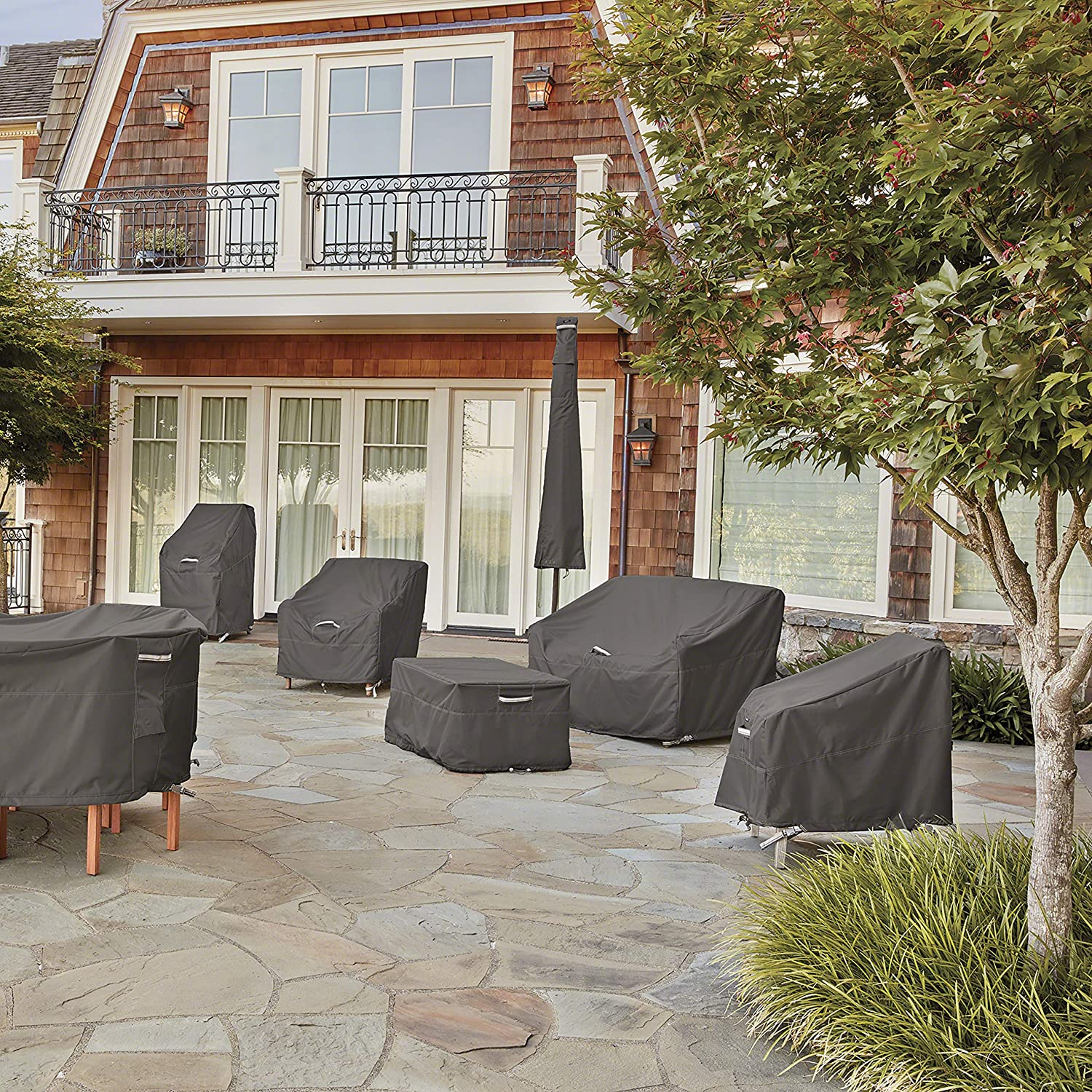 Classic Accessories 55-708-015101-00 Ravenna Offset Patio Umbrella & Frame Cover, Gray image number 6