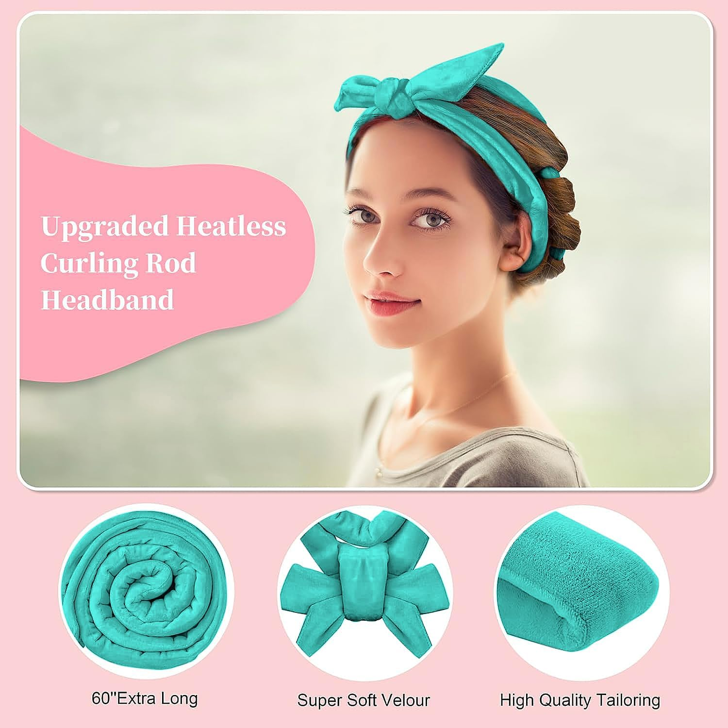 Heatless Curling Rod Headband, Upgraded 60" Extra Long Heatless Curls Headband Soft Hair Curlers to Sleep in Hair Rollers No Heat Curls (Green) image number 5