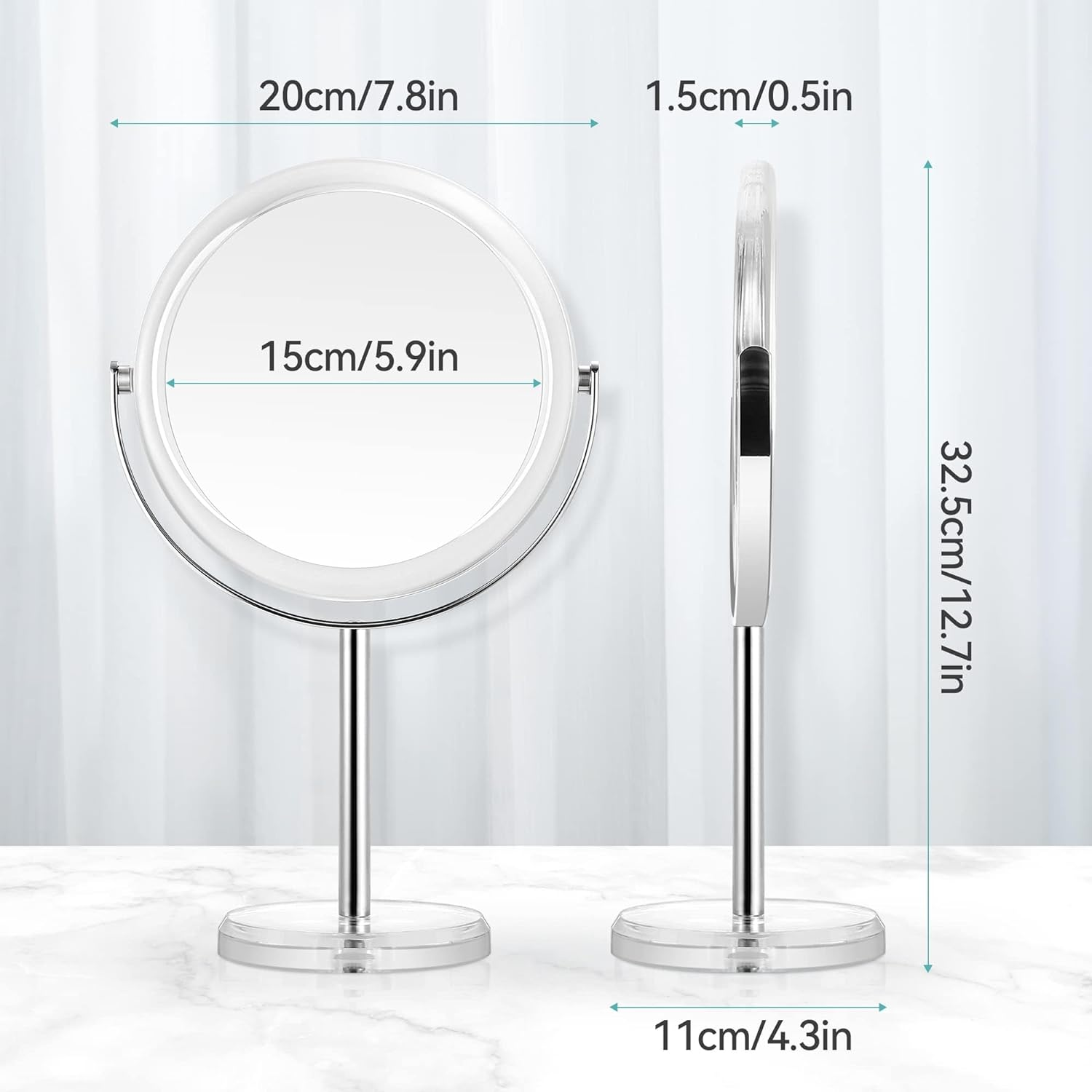 MIYADIVA 20X Magnifying Makeup Mirror, Double Sided 1X & 20X Magnifying Mirror on Stand, Magnifying Mirror 20X, Tabletop Magnified Vanity Mirror with 360&deg;Rotation for Bathroom or Bedroom, 32X20Cm image number 2