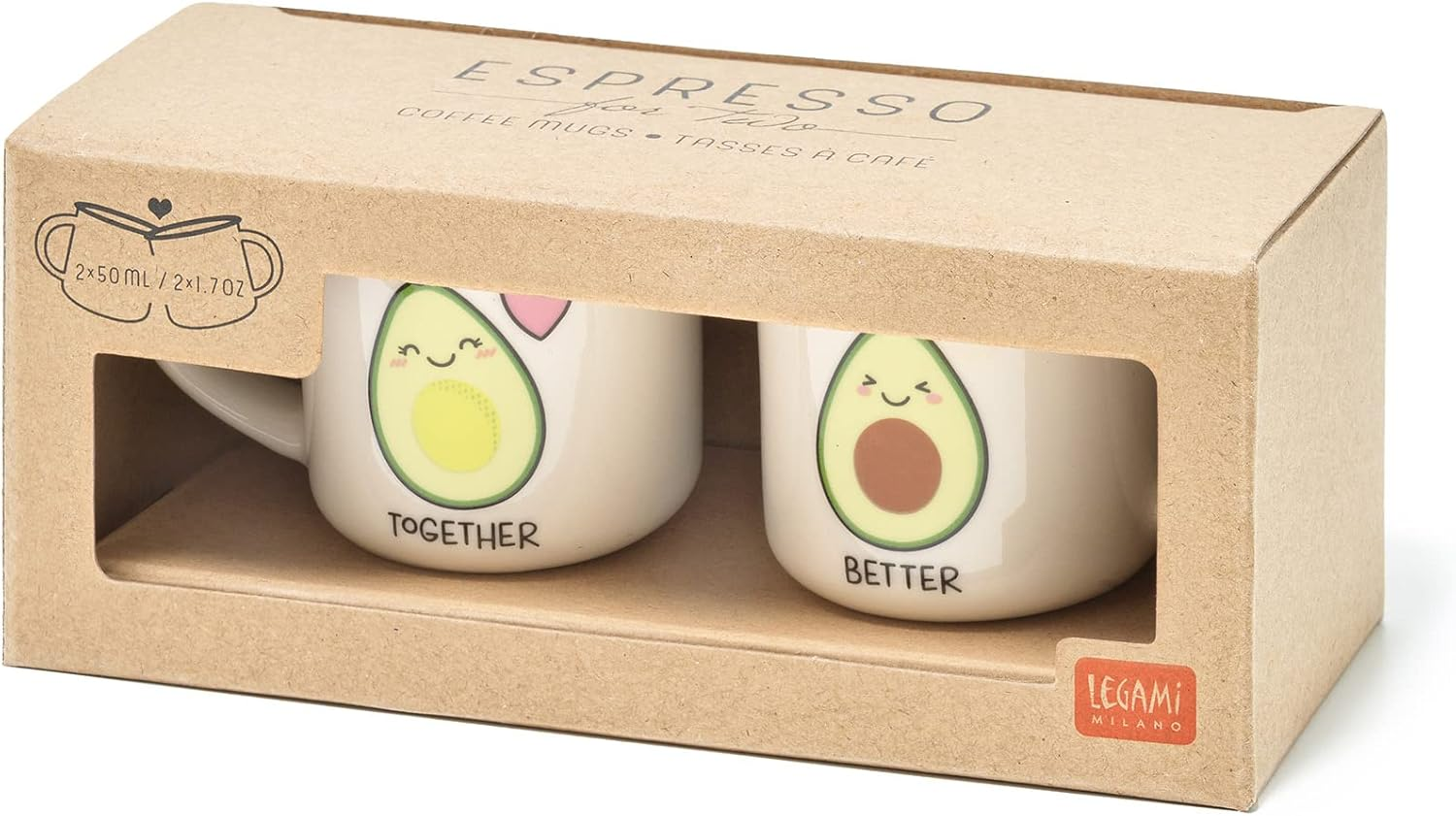 Legami - Espresso for Two Porcelain Coffee Cups, New Bone China, Capacity: 50 Ml, Avocado Theme, Dishwasher and Microwave Safe, MM0016 image number 2