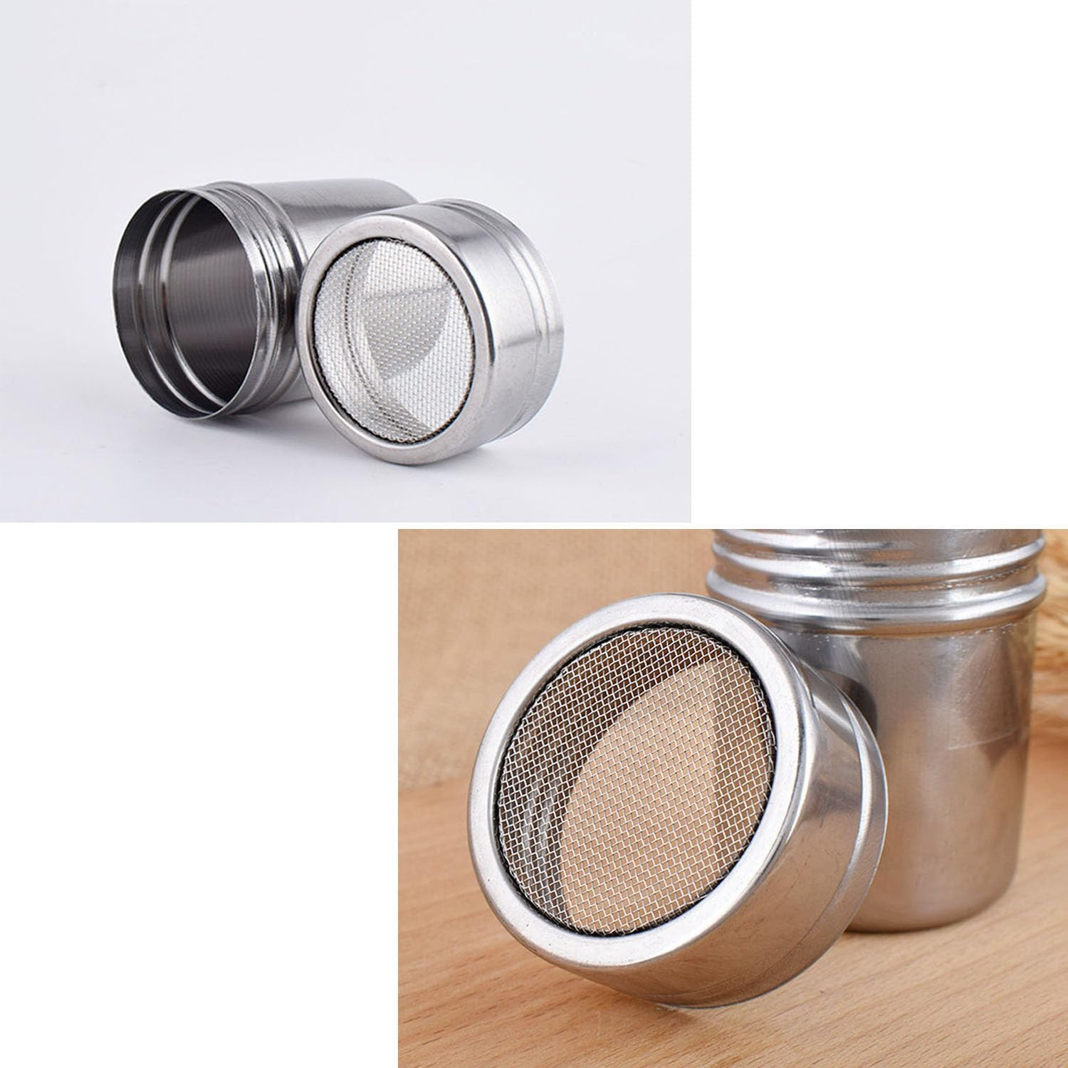 EOMECUIGAO Stainless Steel Powder Shaker 2PCS Powder Dispenser with Dust Cap Cocoa Powder Dispenser Pepper Shaker Barbecue Seasoning Bottle Coffee Utensils image number 2