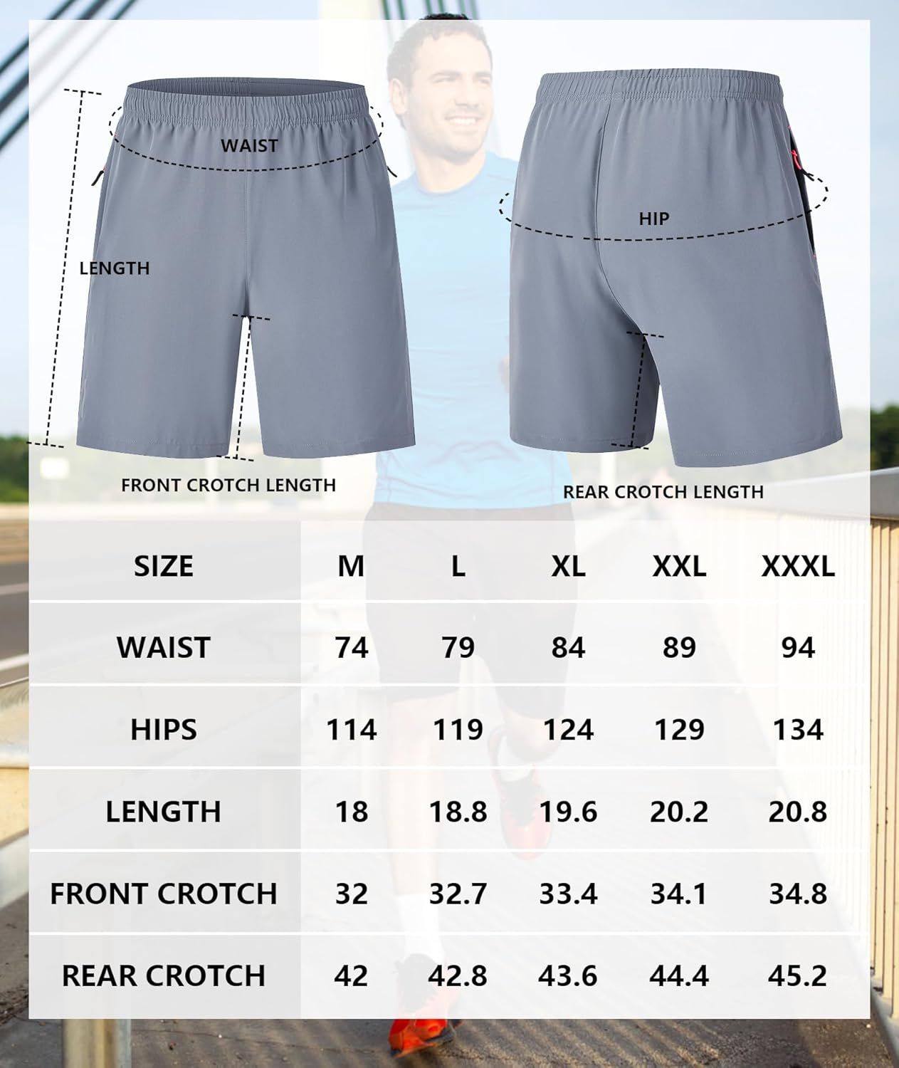 RBYEKP Mens Sport Shorts Breathable Running Fitness Gym Shorts for Men Tennis Basketball Quick Dry with Zip Pockets M Black Blue Grey image number 3