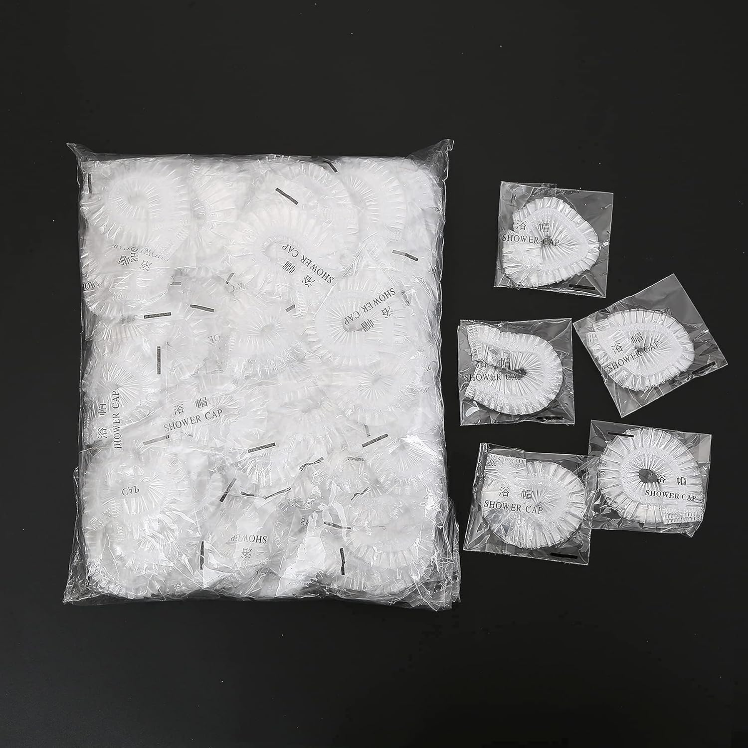 Boxcute Disposable Shower Caps - 100Pcs, Transparent PE, White, Unisex, Kids & Adults with Mobility Issues image number 1