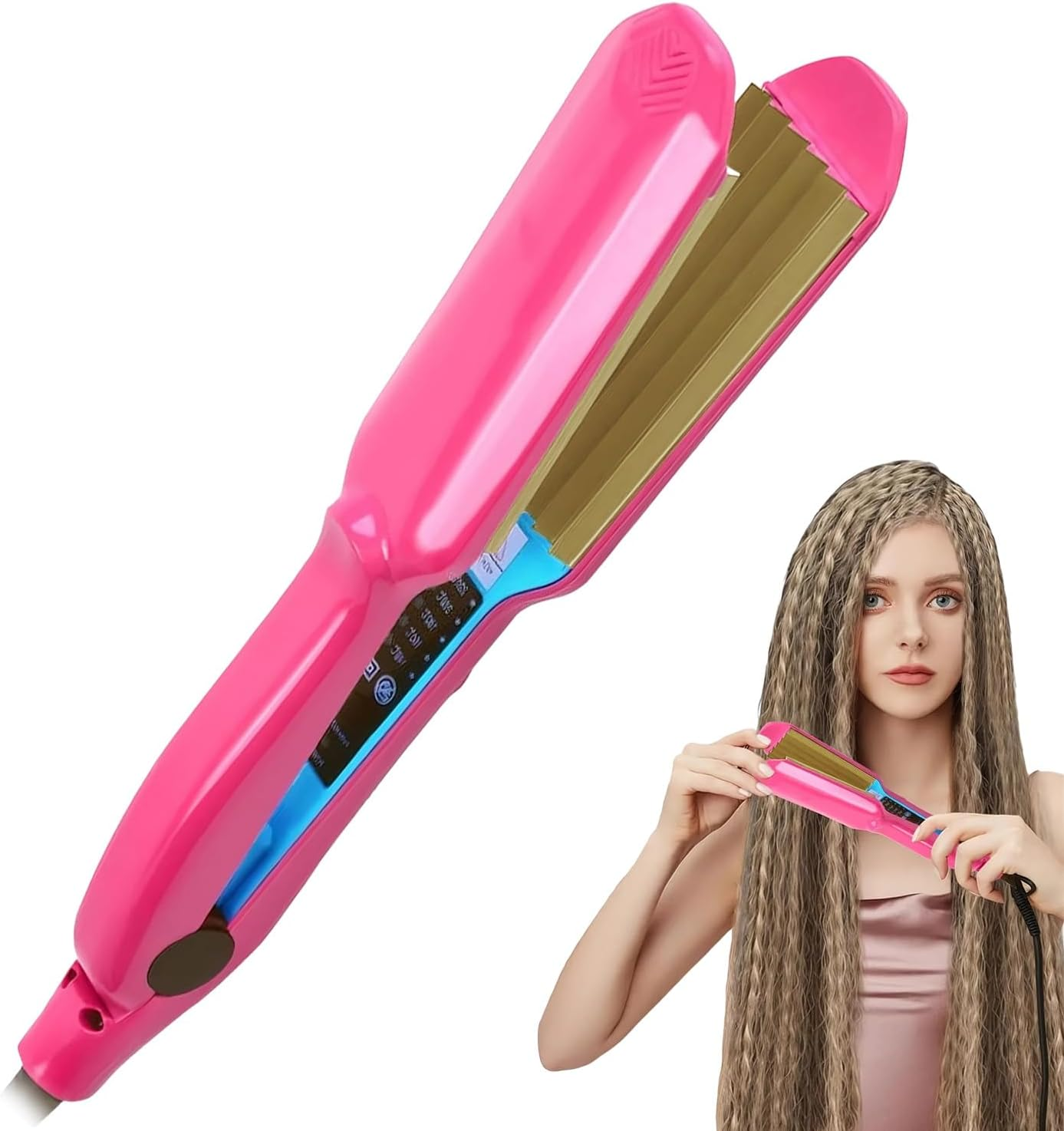 Hair Crimper 30S Rapid Heating Volumizing Crimping Iron for Fluffy Style Professional Crimping Iron for Women 5 Adjust Temp (Blue)