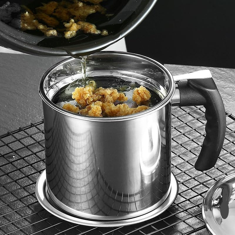 1.8L Oil Strainer Pot Grease Can Bacon Grease Container with Fine Mesh Strainer image number 4