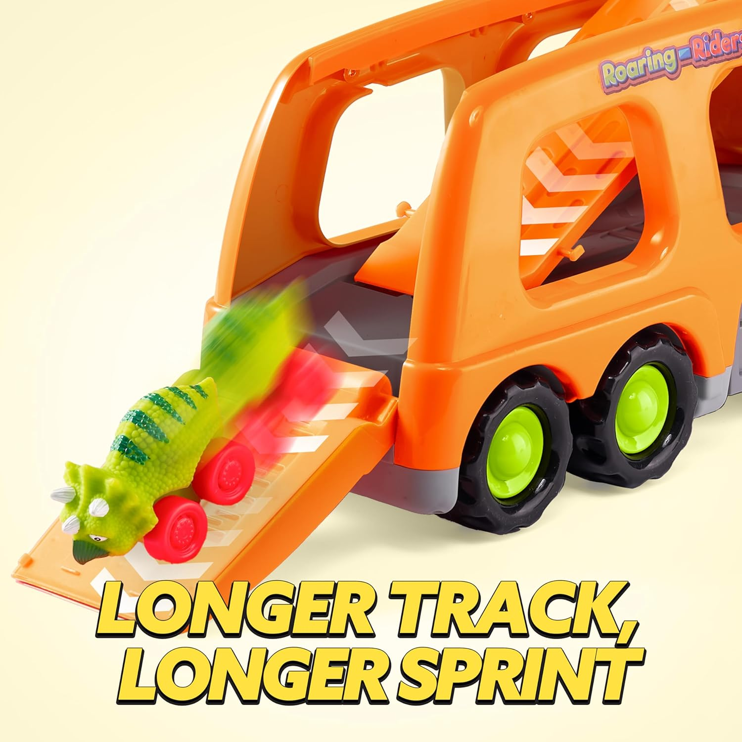 JOYIN Dinosaur Truck Toys for Kids, Kids Toys Boys Age 3 4 5, Dinosaur Car Carrier Truck Toy with 6 Rubber Car Vehicles, Toddler Birthday Gifts with Music & Lights for 3 4 5 Year Old Boys image number 4