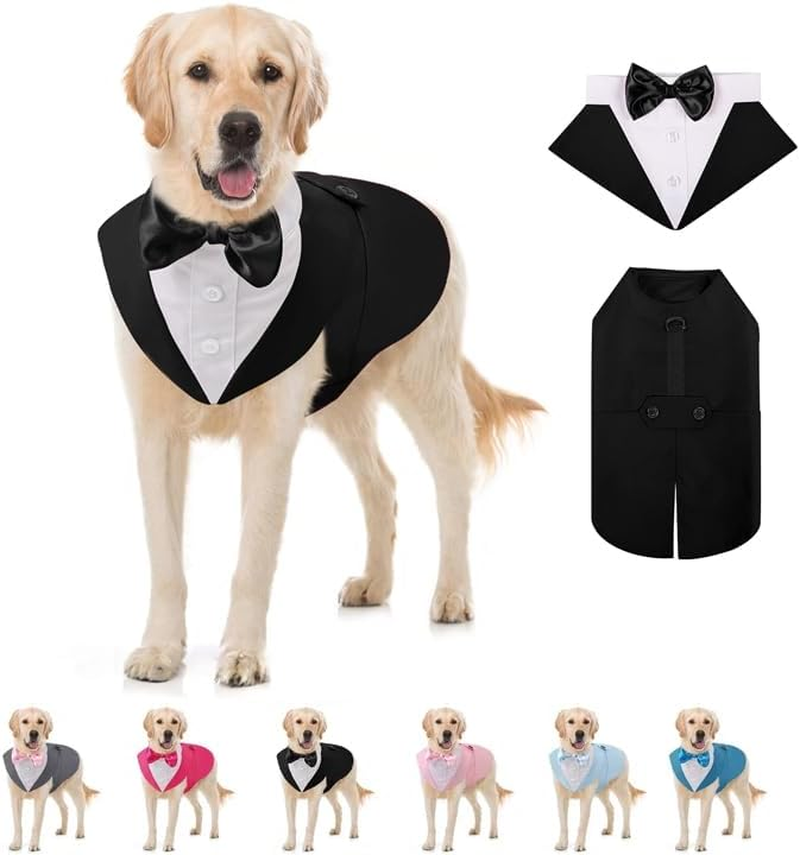 AOFITEE Dog Tuxedo Formal Dog Suit and Bandana Set, Gentle Dogs Wedding Party Suit Bow Tie Shirt, Tuxedo for Medium Dogs Costume Outfit with Detachable Bowtie Collar for Christmas Halloween Dress Up image number 3