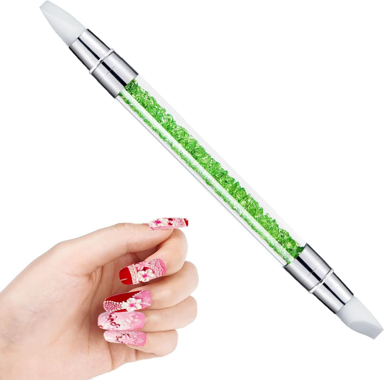 Silicone Nail Brush,Chrome Powder Applicator | Dual Head Carving Drawing Dotting Tool, Acrylic Rhinestone Handle, Art Tools for Carving, Shaping Fengr-Au - 1 image number 7