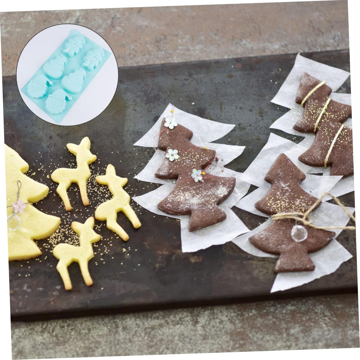 Amosfun 6Grids Christmas Cake Mold Silicone DIY Baking Mold for Christmas Biscuits and Cakes for Treats and Holiday Baking Snowman and Old Man Designs image number 2