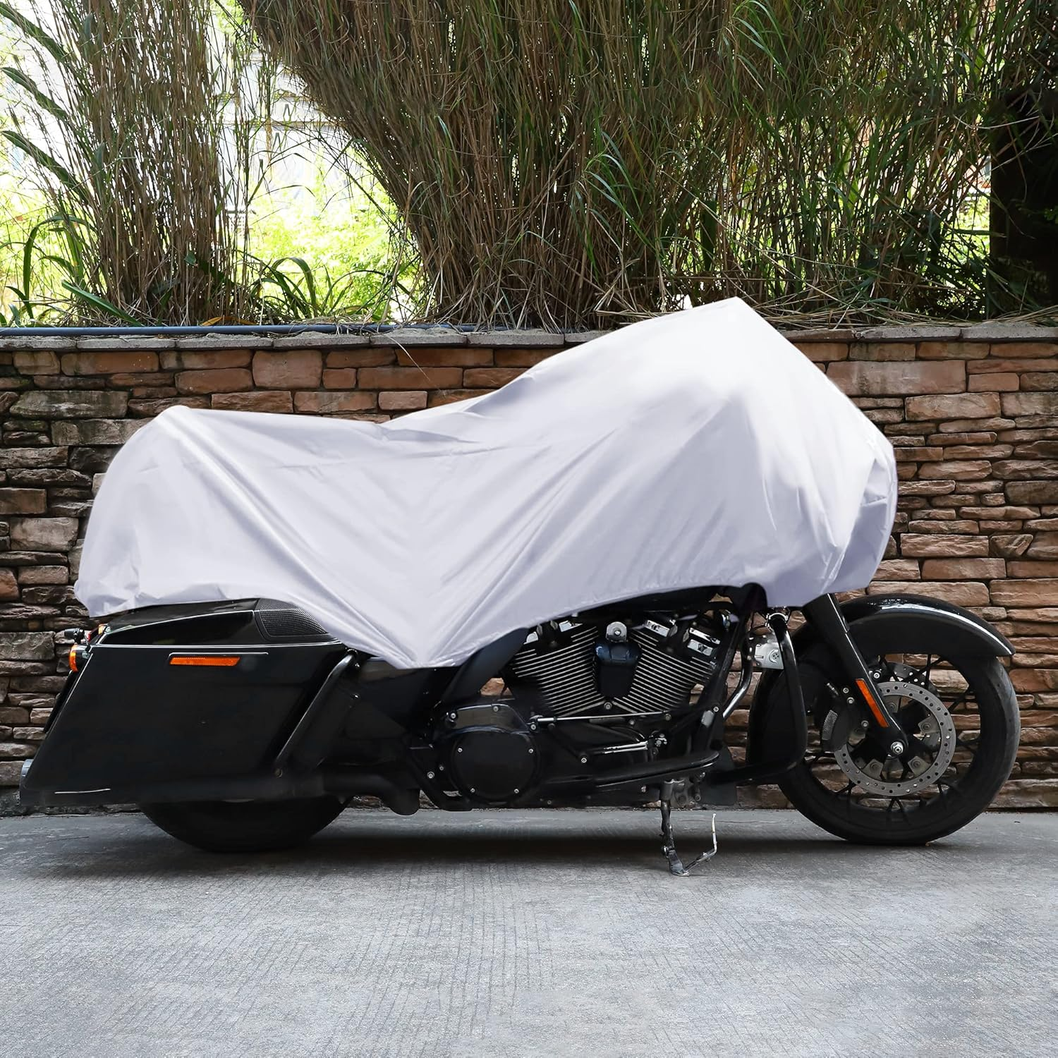 X AUTOHAUX Motorcycle Cover Lightweight Half Cover Outdoor Waterproof Rain Dust Protector Silver Tone L Size for Most Full Dress Touring Cruiser image number 3