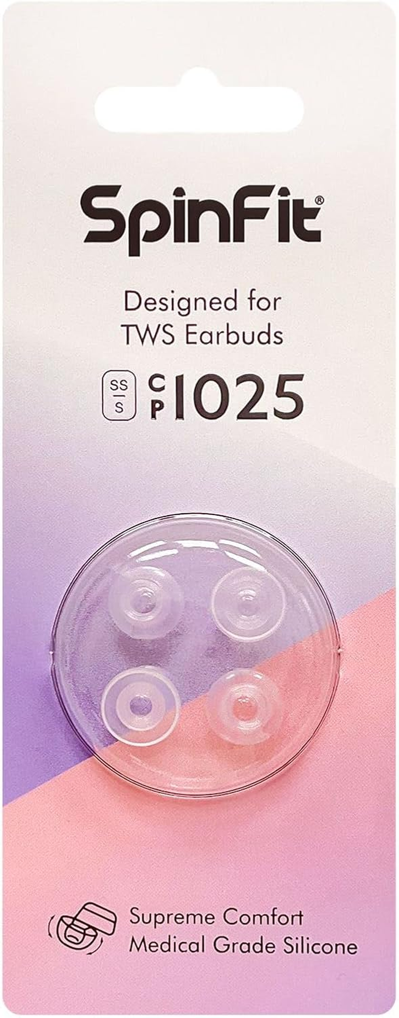 Spinfit CP1025 for True Wireless Earbuds Fits Mtw3,Galaxy Buds 2, Soundcore Space A40 & More- M/S - Patented Silicone Eartips, Supreme Comfort(For Nozzle Diameter from 4-5.5Mm)